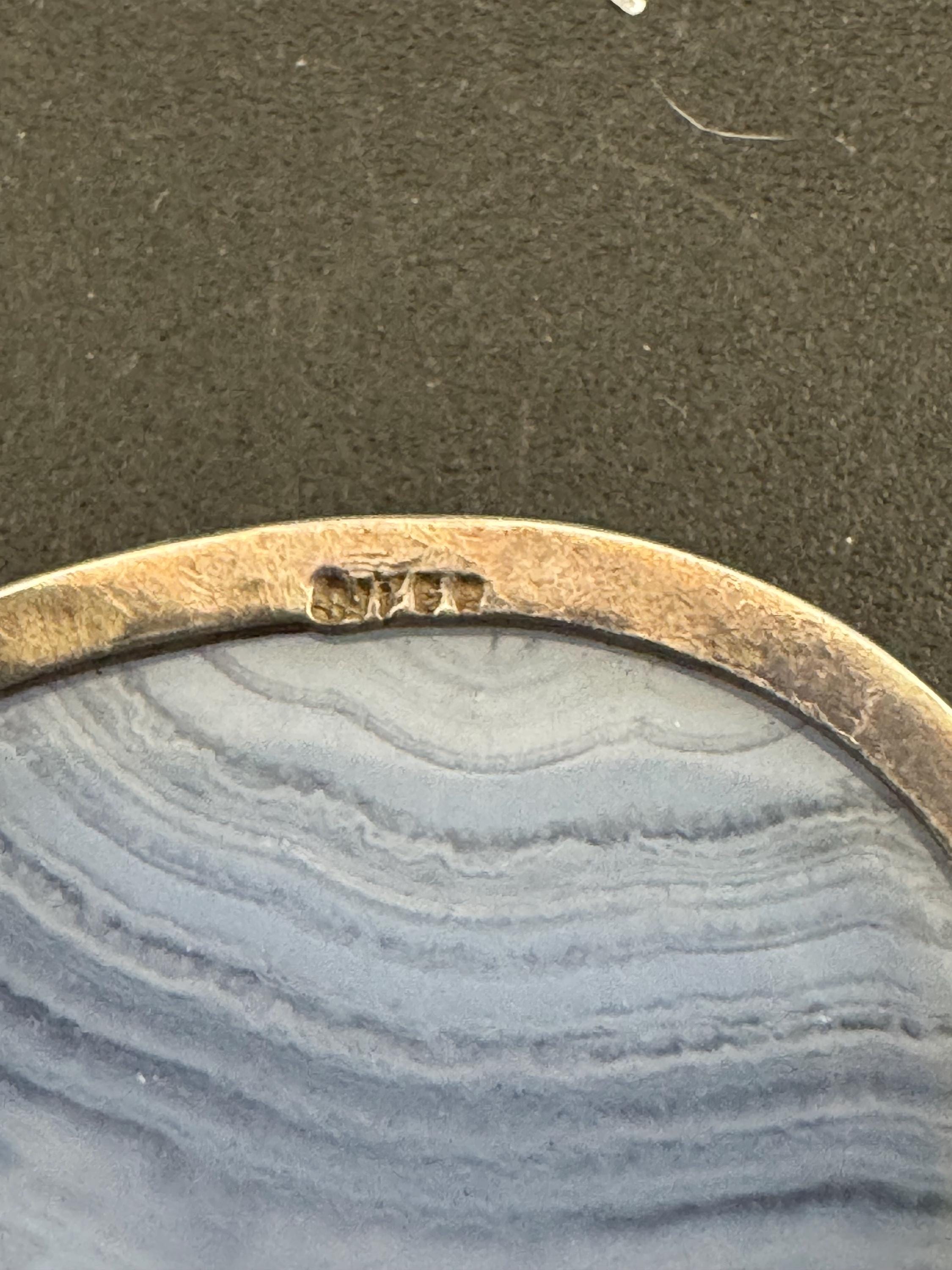 Antique silver white agate large oval brooch, 925 sterling