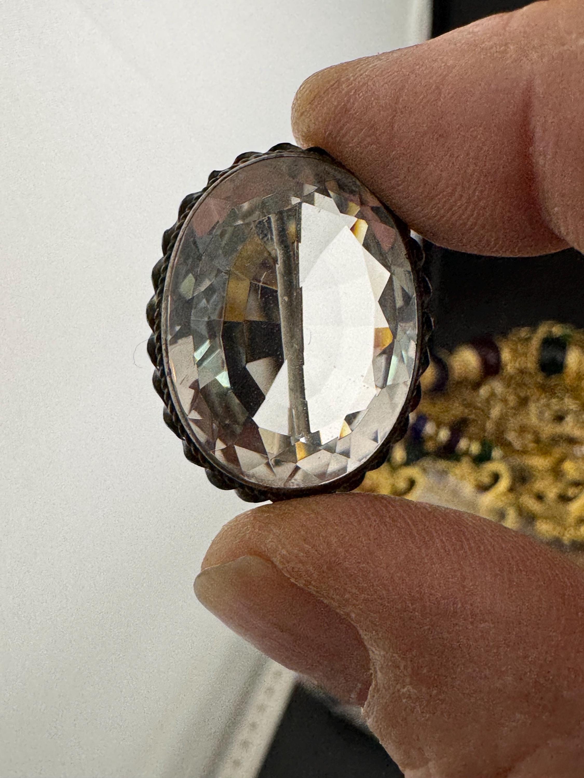 Vintage Edwardian rock crystal brooch, presidium tested