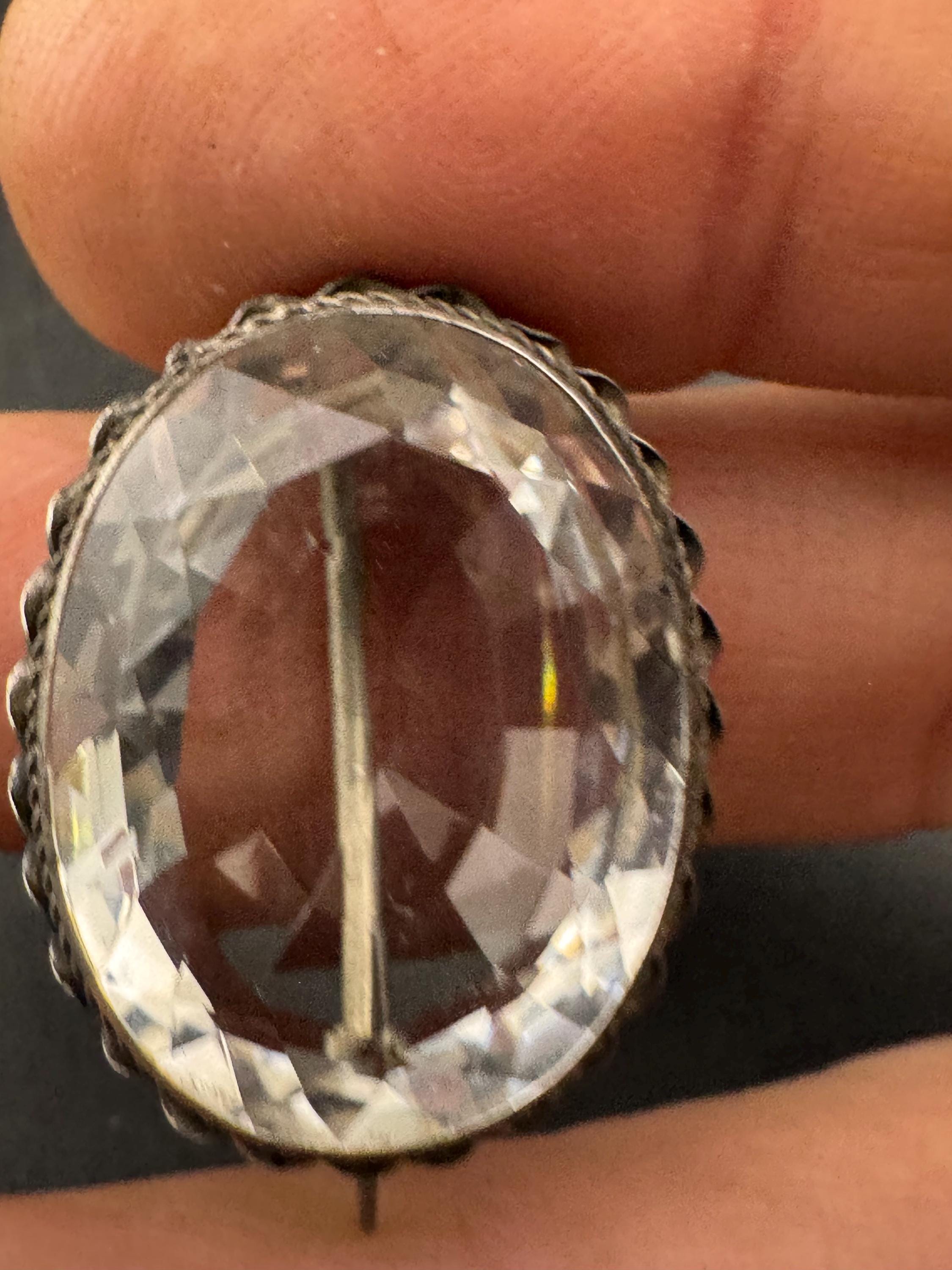 Vintage Edwardian rock crystal brooch, presidium tested