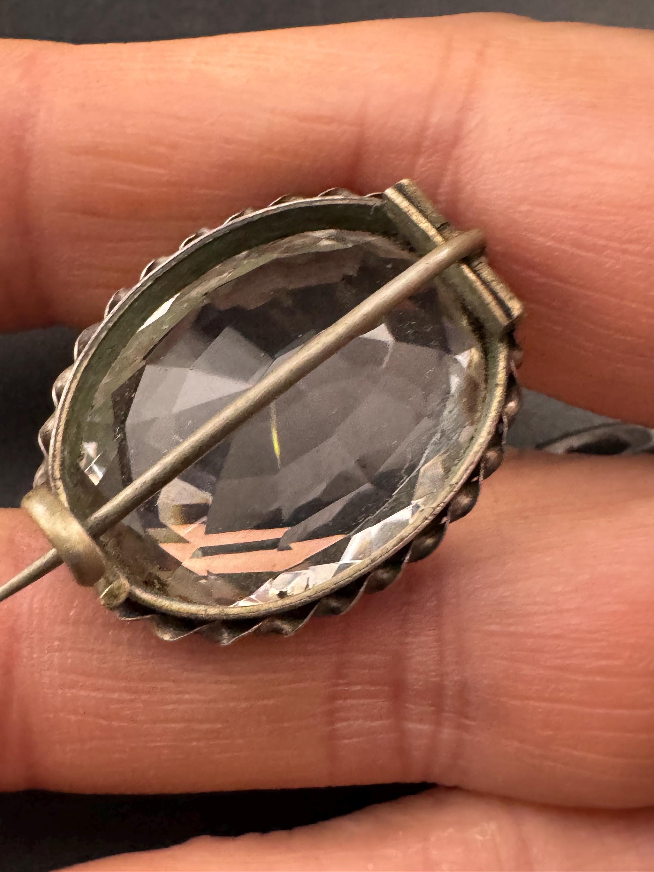 Vintage Edwardian rock crystal brooch, presidium tested