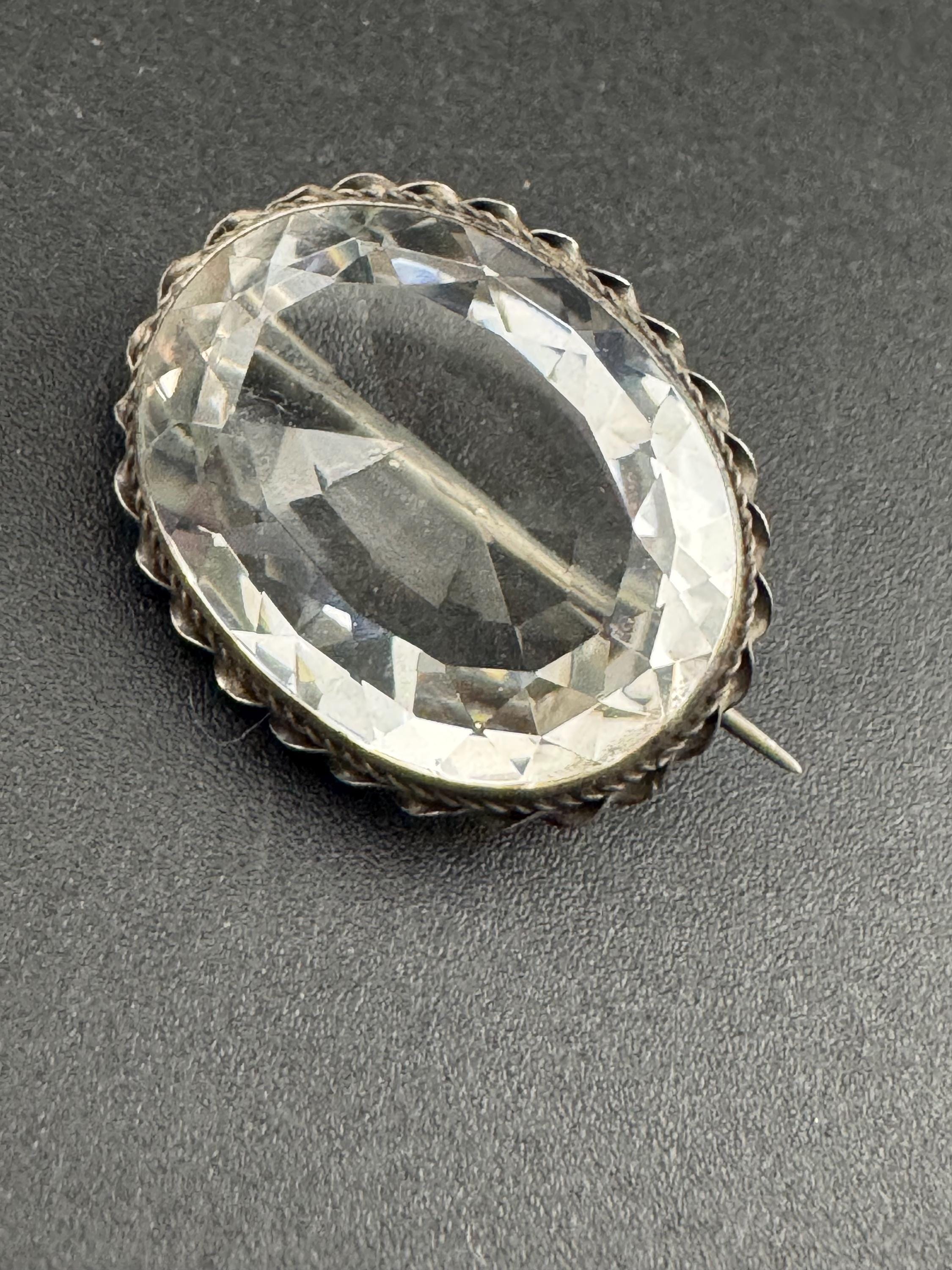 Vintage Edwardian rock crystal brooch, presidium tested