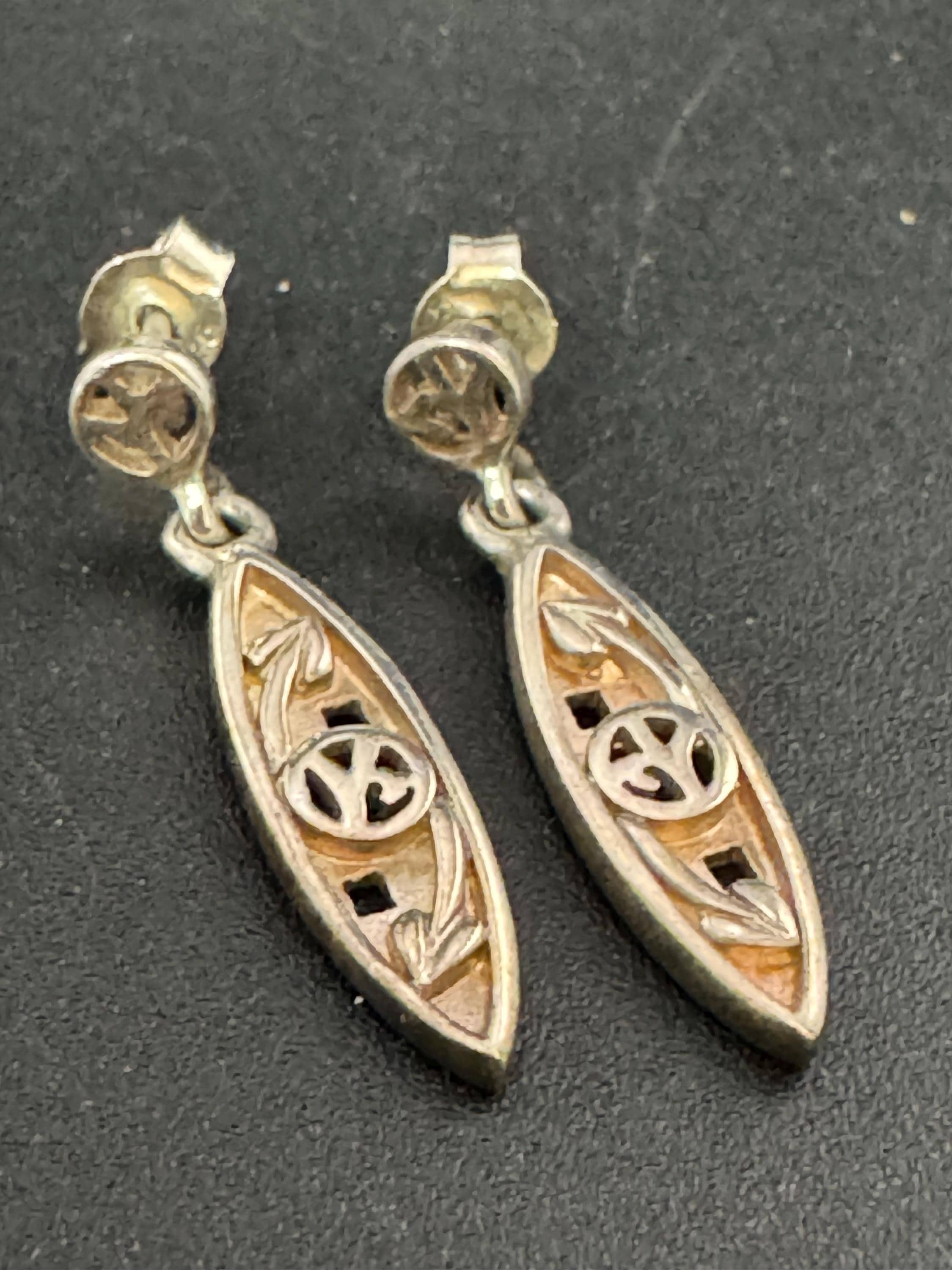 Vintage Sterling Silver drop Earrings, Art nouveau style 925