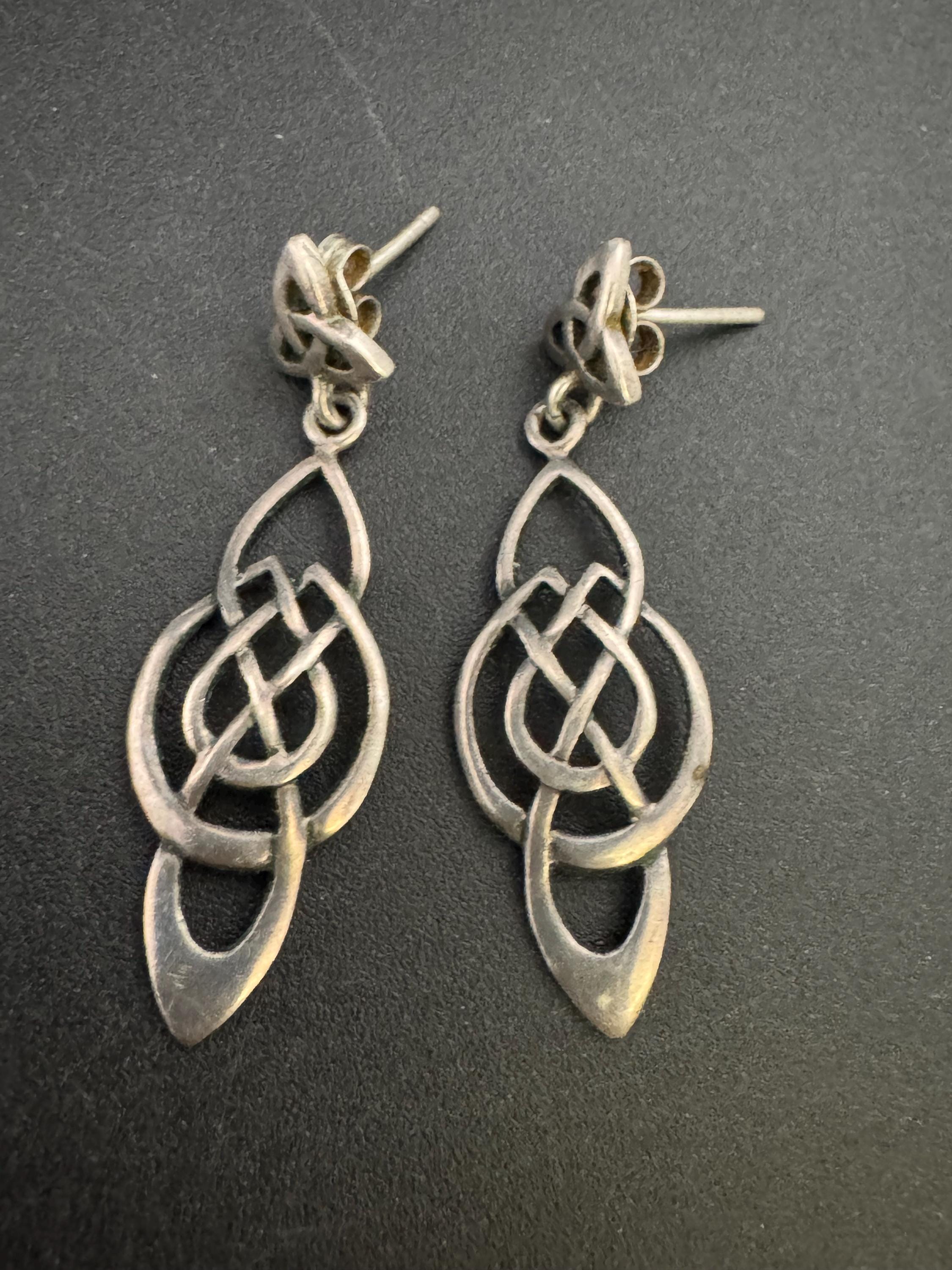 Vintage Sterling Silver drop Earrings, Art nouveau style 925 by past times