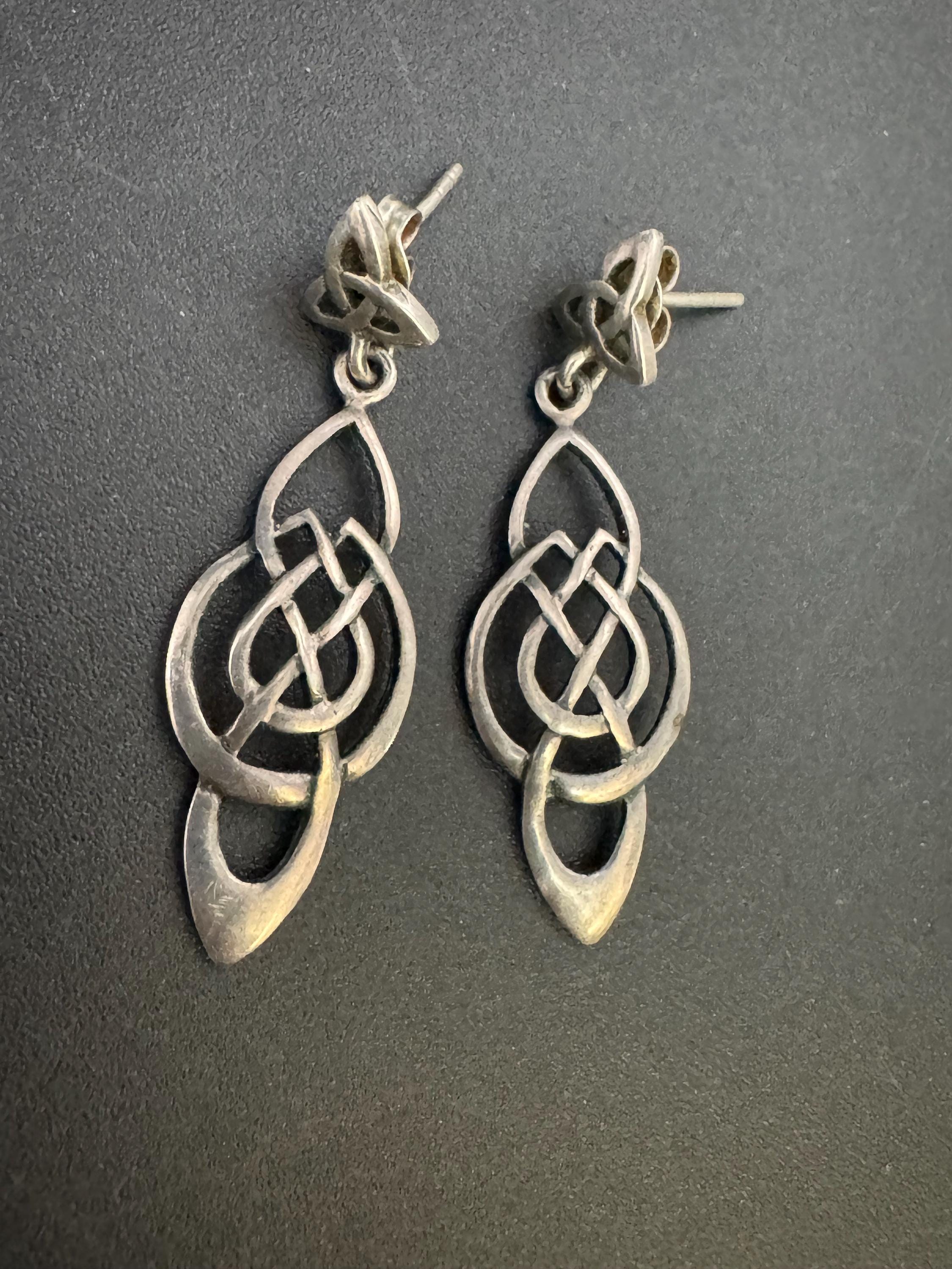 Vintage Sterling Silver drop Earrings, Art nouveau style 925 by past times