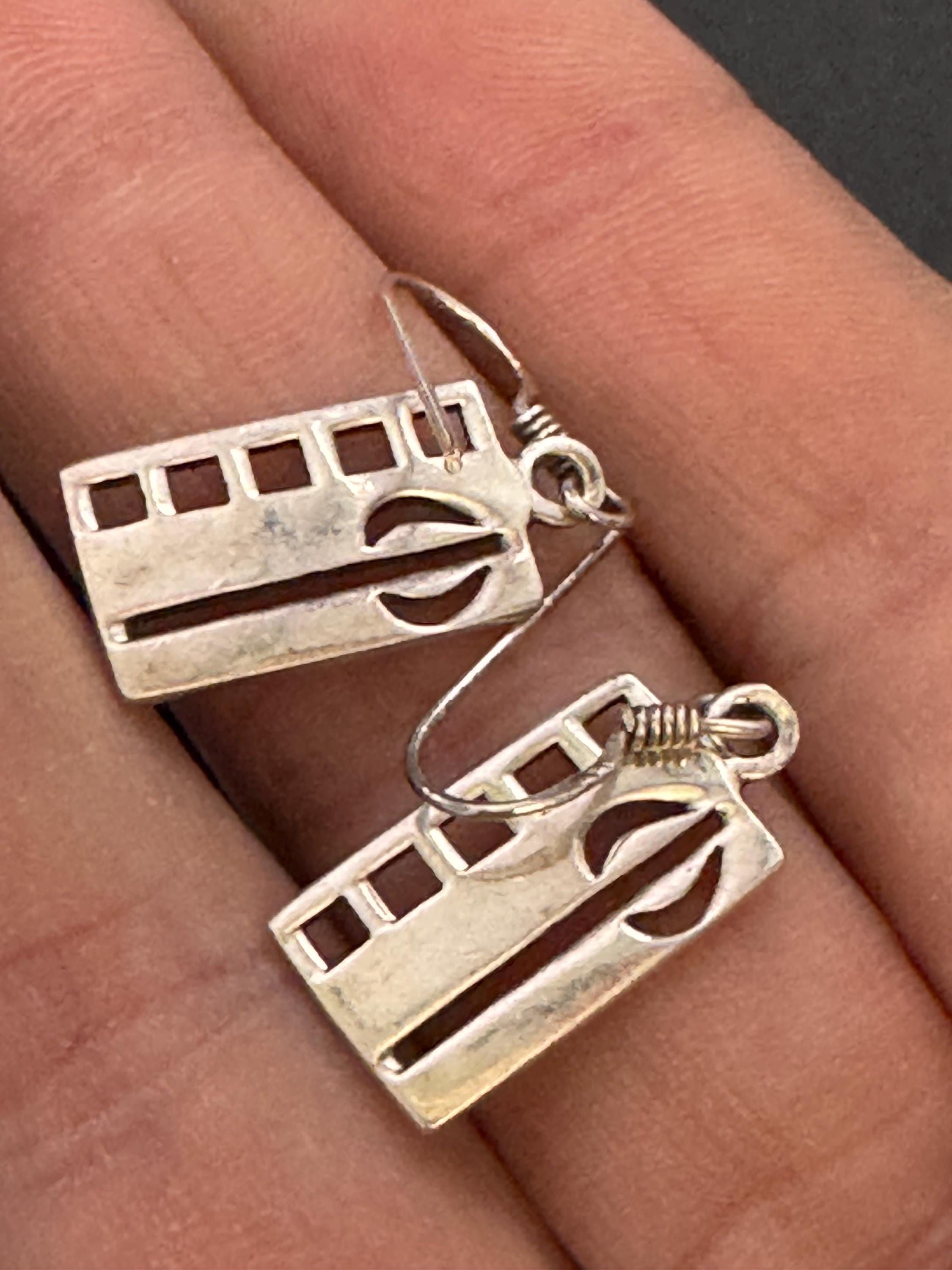 Vintage Sterling Silver rectangular drop Earrings, Art nouveau openwork 925