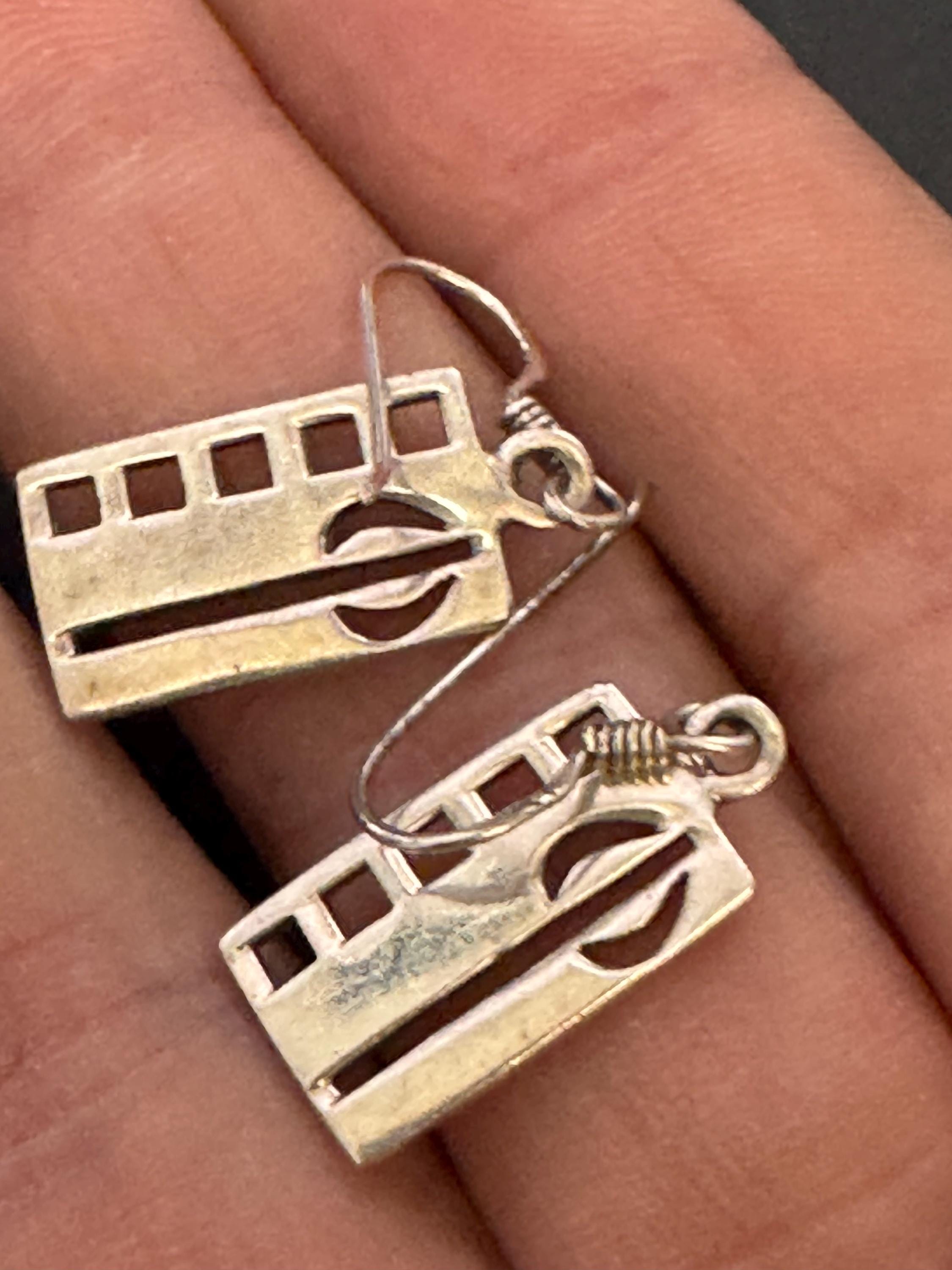 Vintage Sterling Silver rectangular drop Earrings, Art nouveau openwork 925