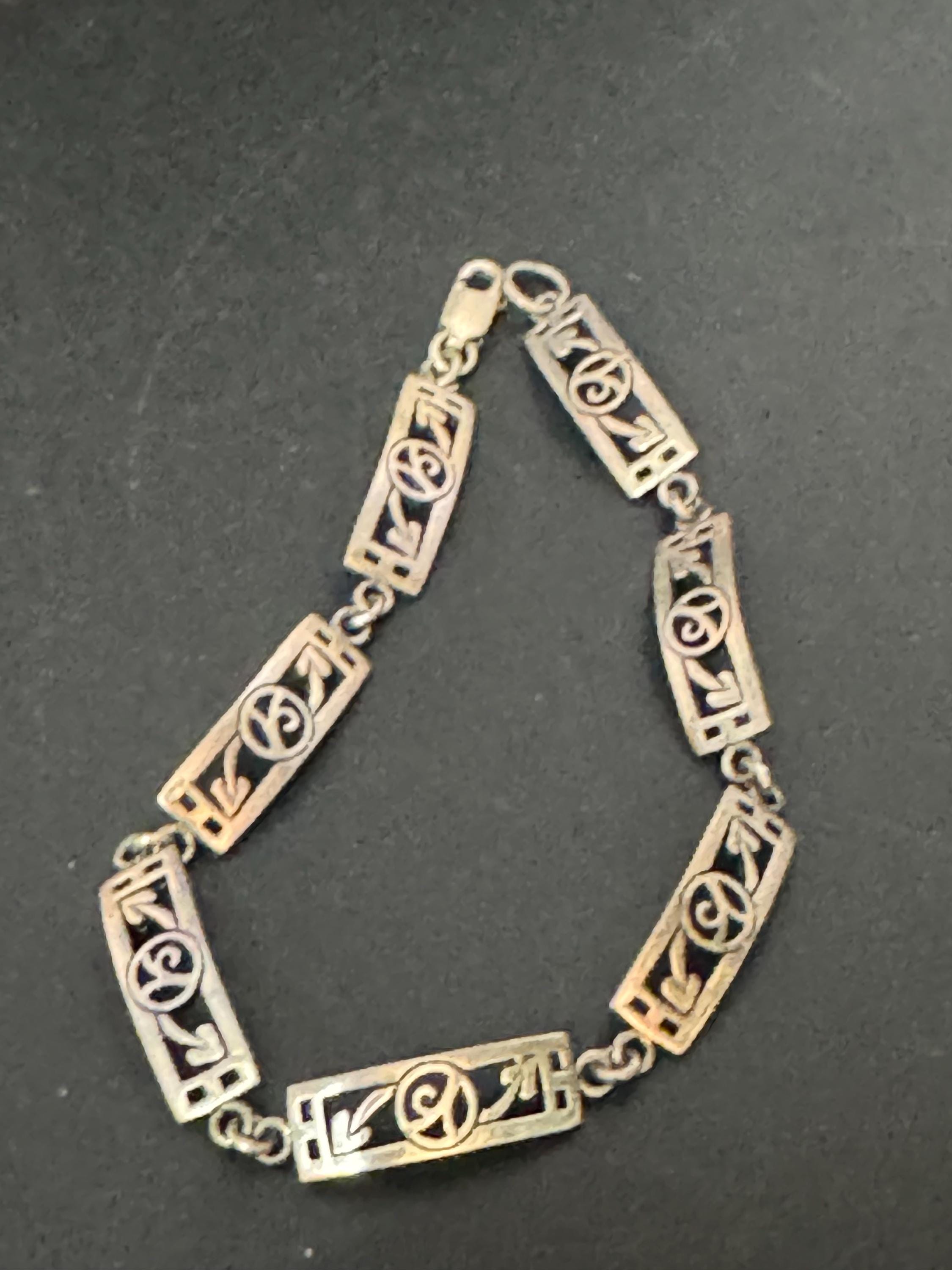 Vintage 925 Silver chain link bracelet, Rennie Mackintosh style