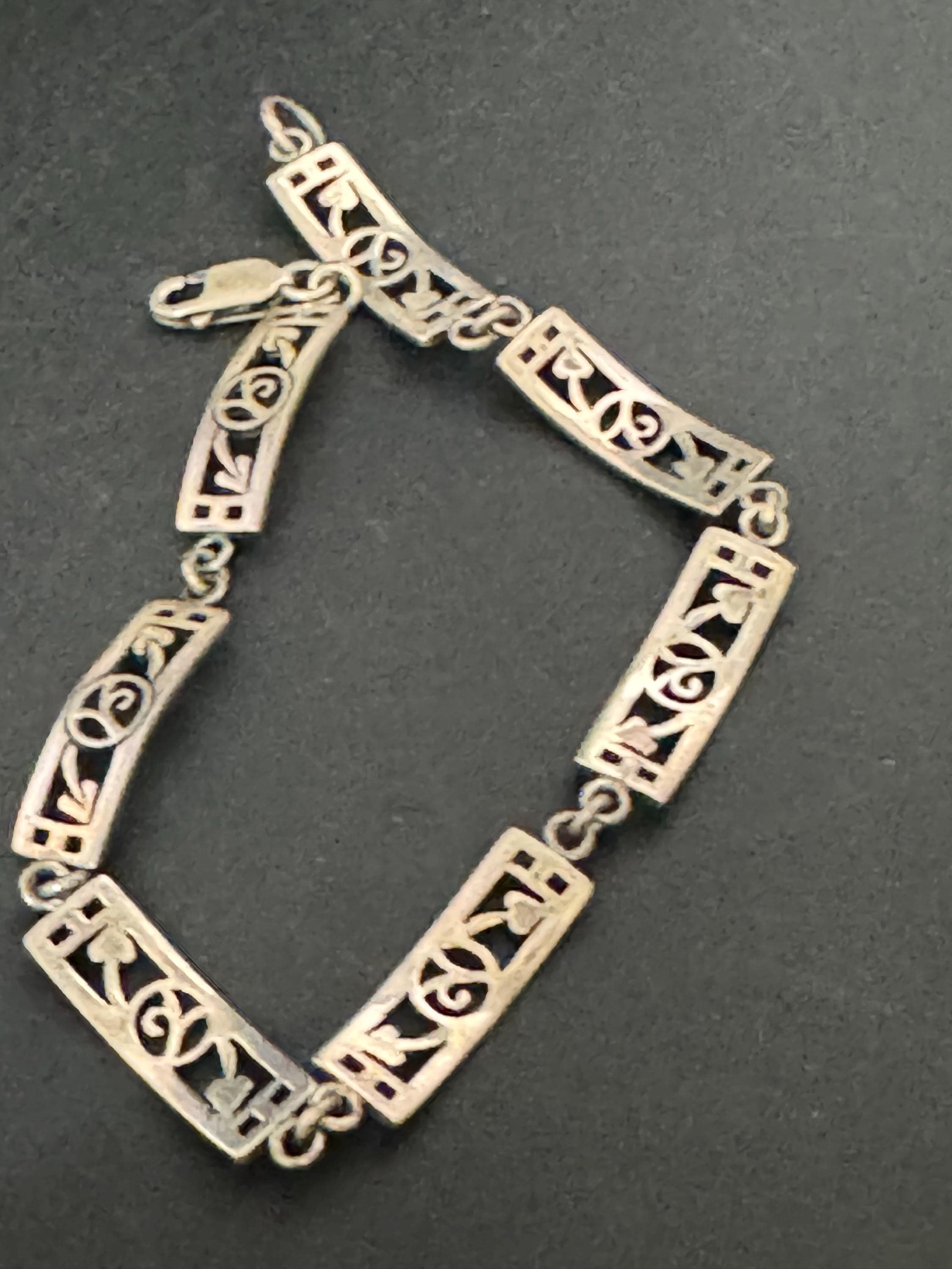 Vintage 925 Silver chain link bracelet, Rennie Mackintosh style