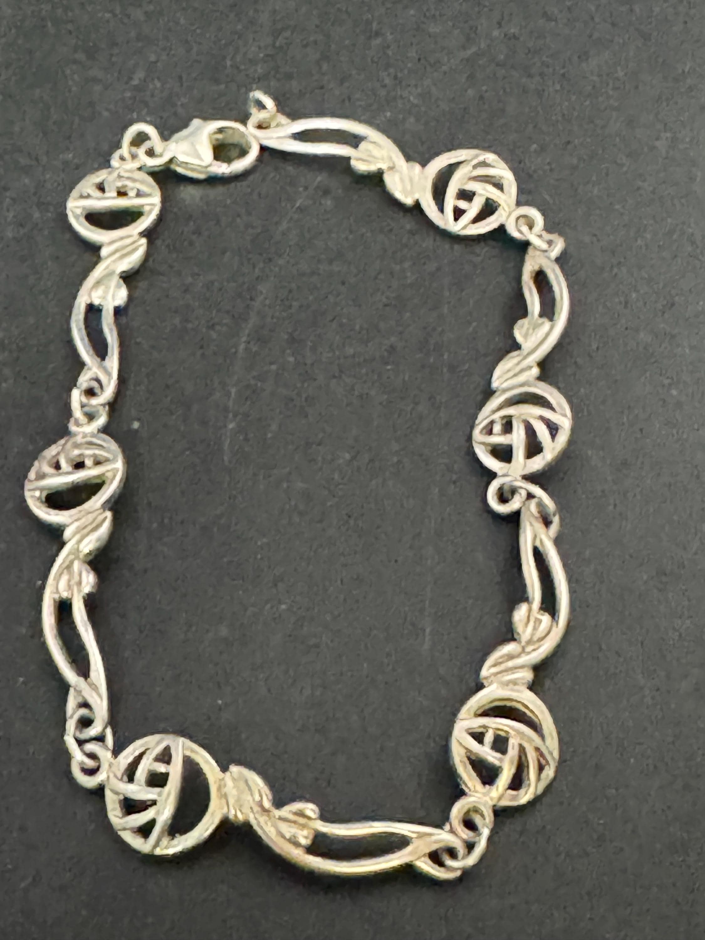 Vintage 925 Silver chain link floral bracelet, Rennie Mackintosh style