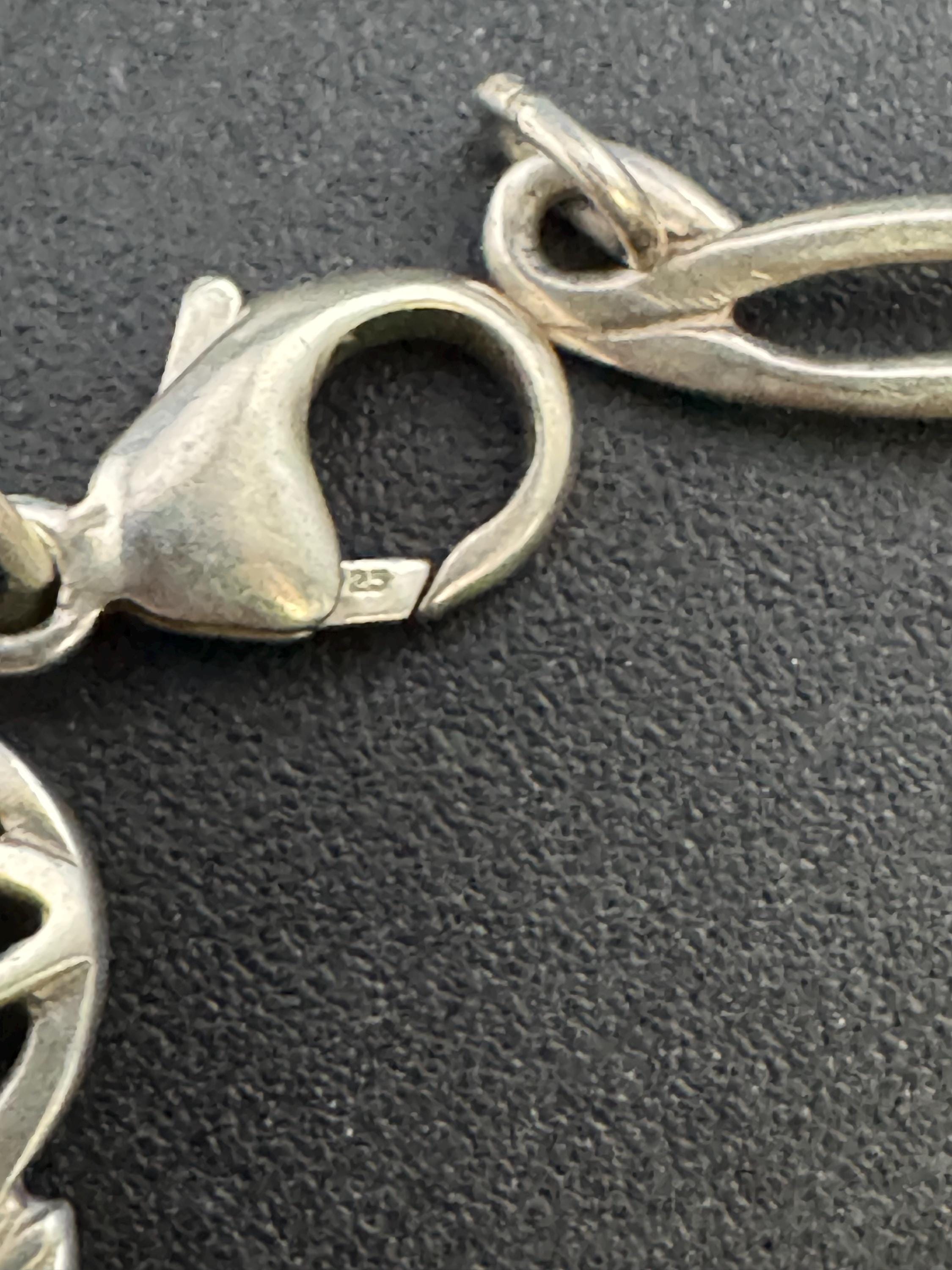 Vintage 925 Silver chain link floral bracelet, Rennie Mackintosh style