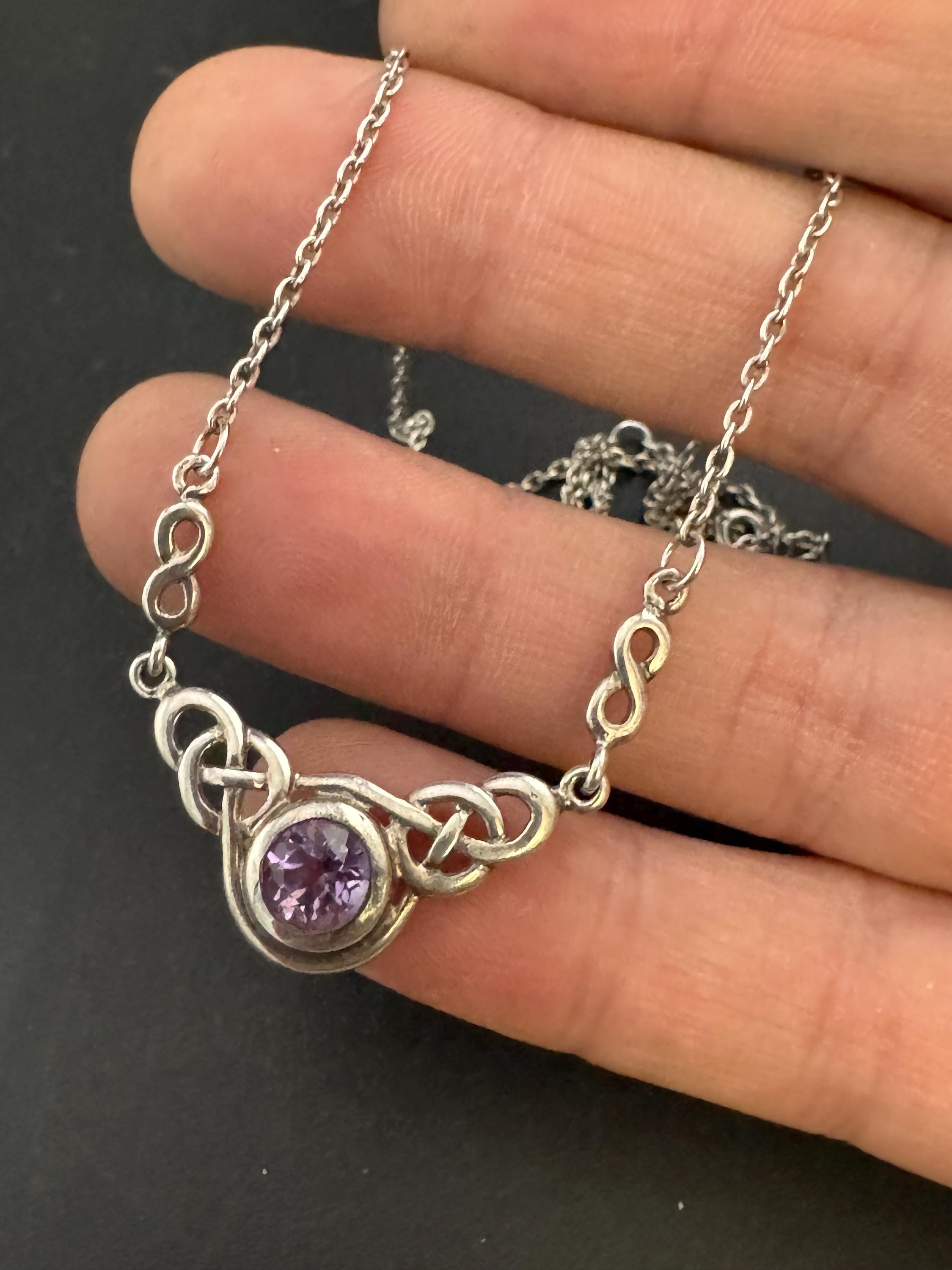 Kit heath 925 Silver and amethyst gem set necklace, Rennie Mackintosh style