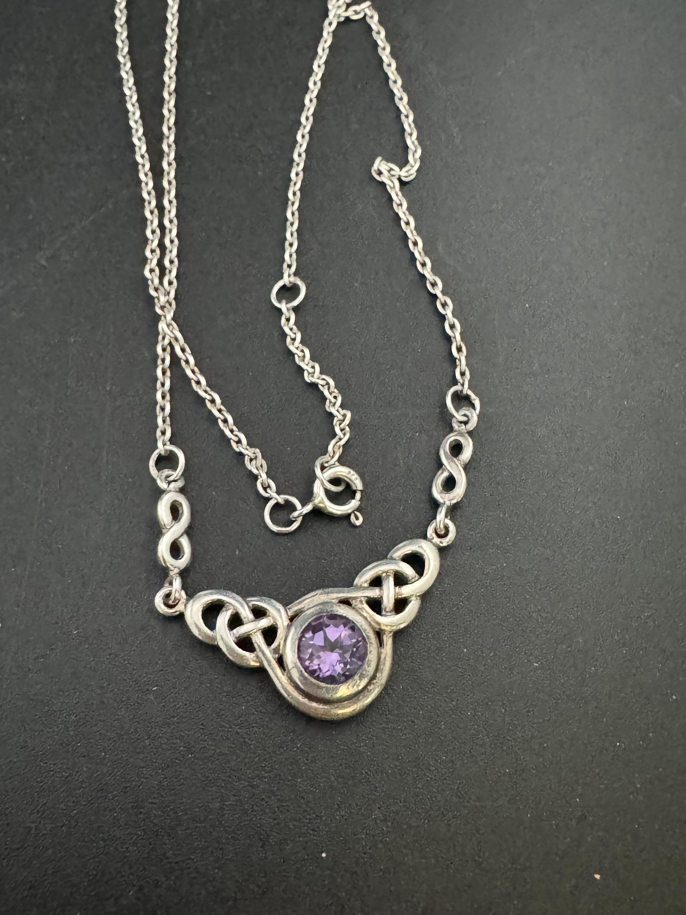 Kit heath 925 Silver and amethyst gem set necklace, Rennie Mackintosh style