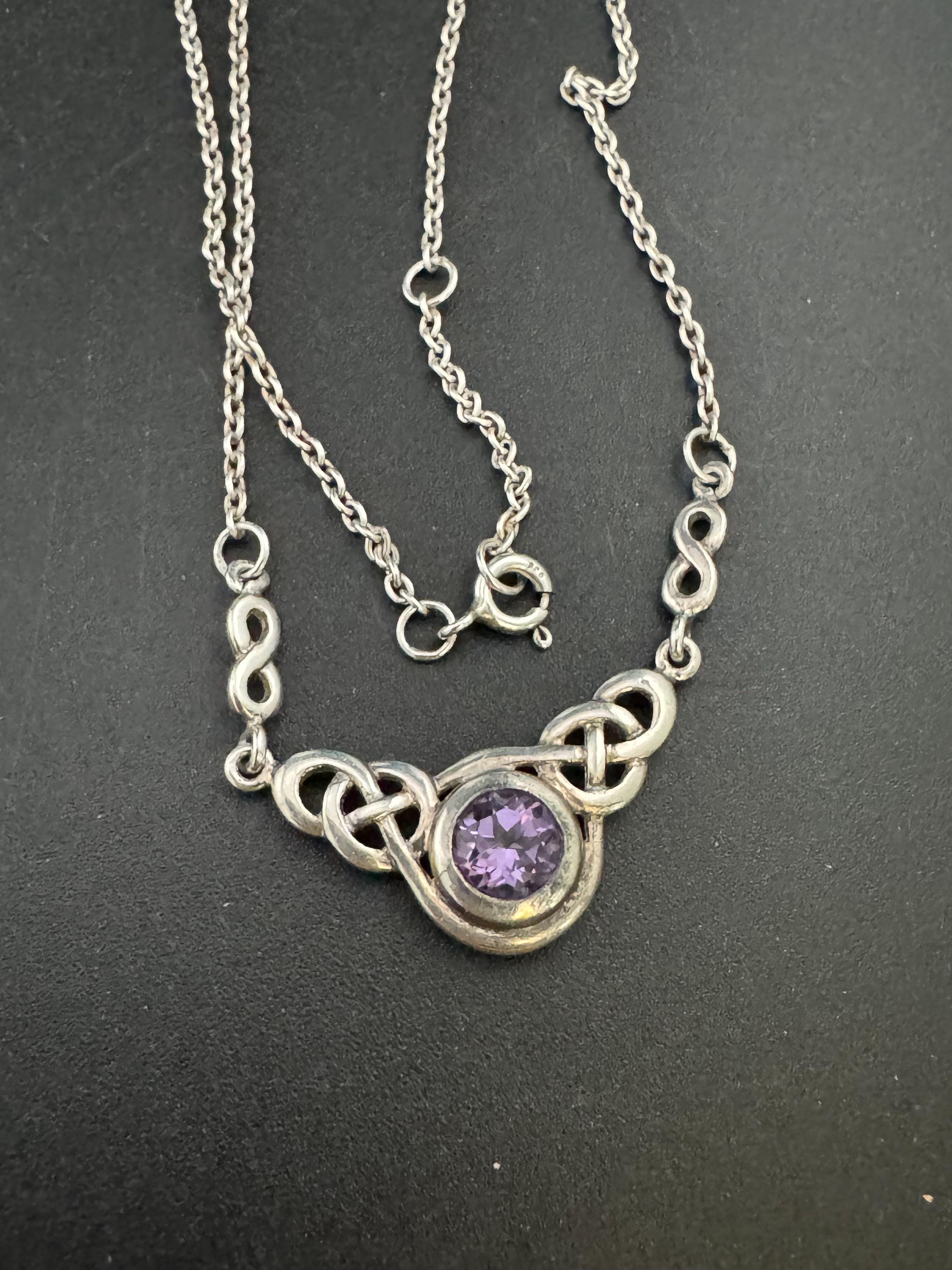 Kit heath 925 Silver and amethyst gem set necklace, Rennie Mackintosh style