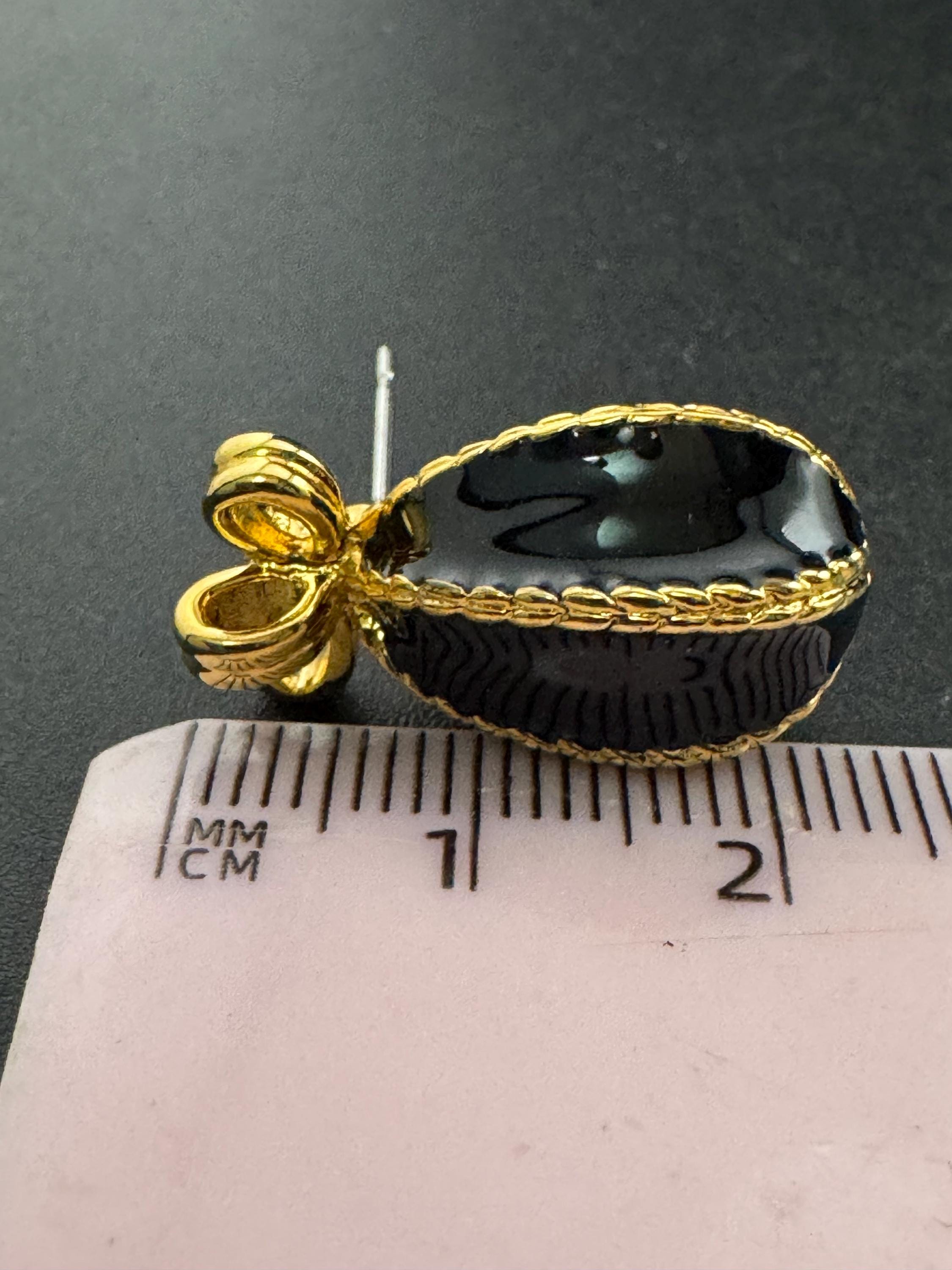 Joan rivers black enamel egg pierced earrings, gold plated faberge egg inspired
