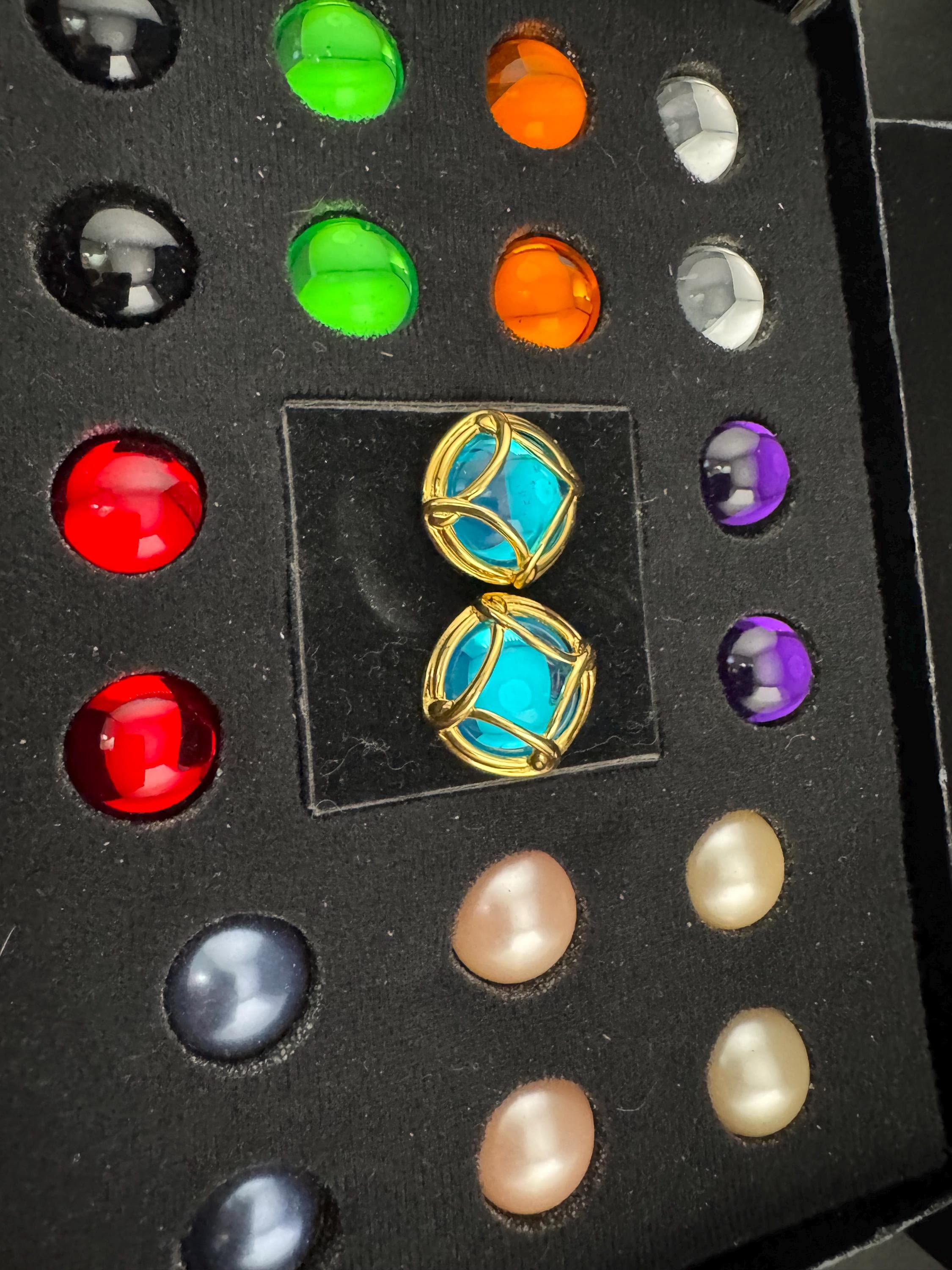 Signed Joan rivers set gold plated coloured cabochon clip on earrings, interchangeable