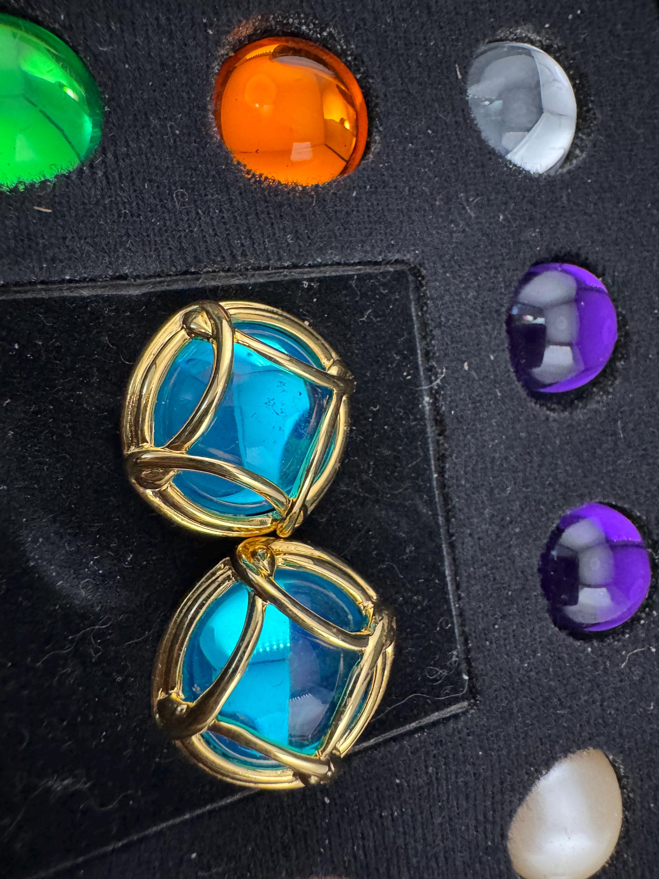 Signed Joan rivers set gold plated coloured cabochon clip on earrings, interchangeable