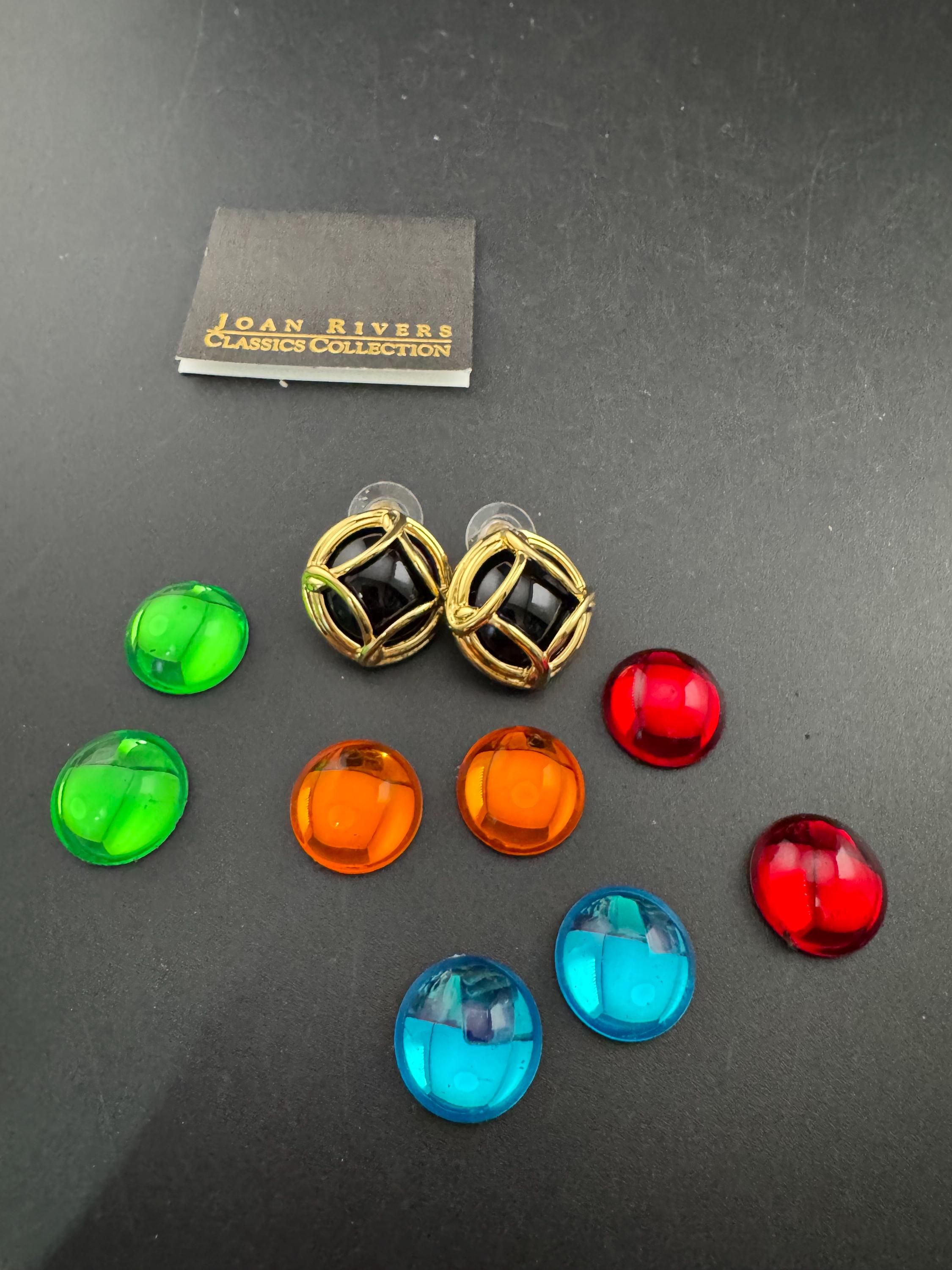 Signed Joan rivers set of interchangeable coloured cabochon stud earrings, Pierced ears