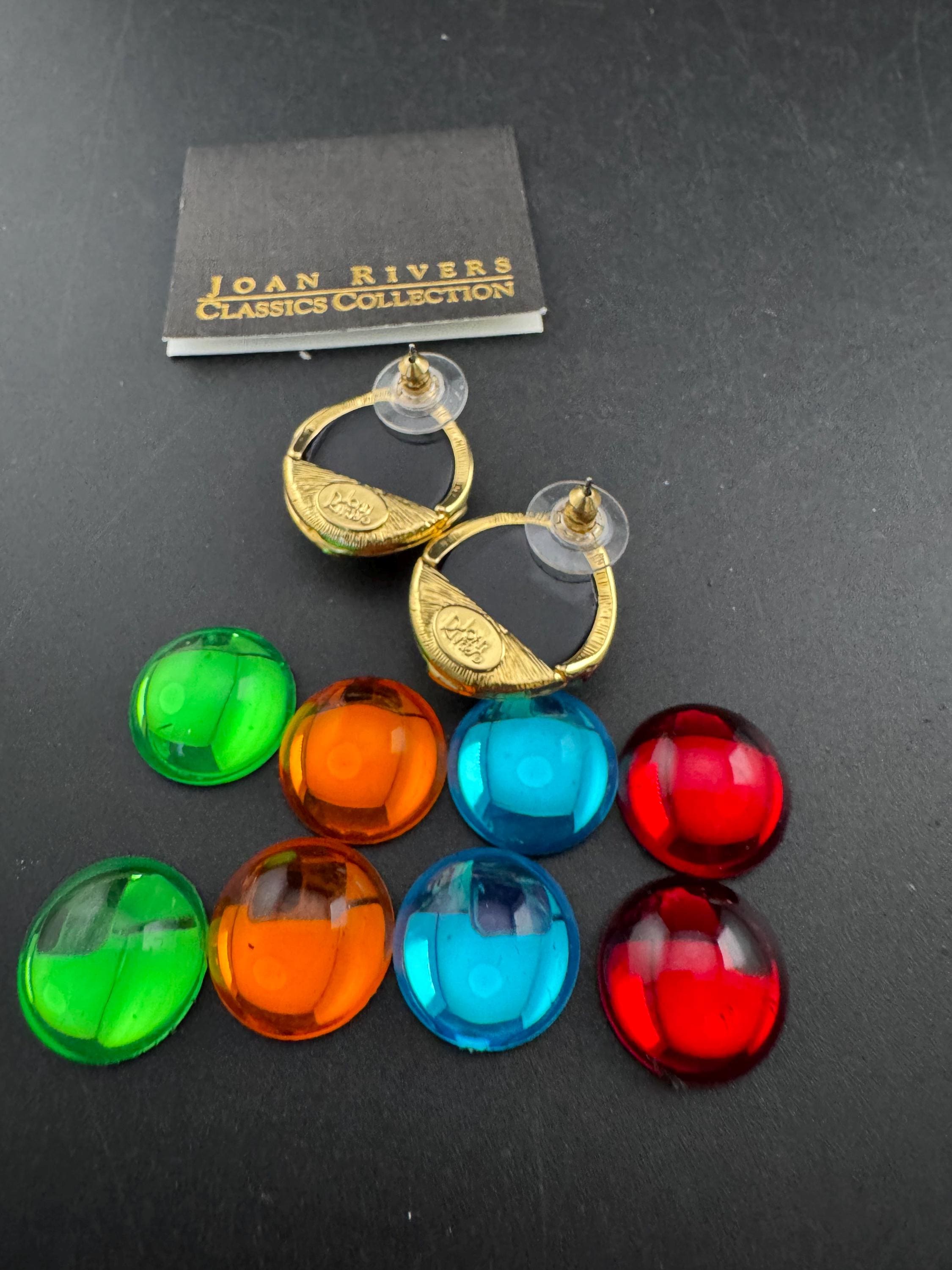 Signed Joan rivers set of interchangeable coloured cabochon stud earrings, Pierced ears