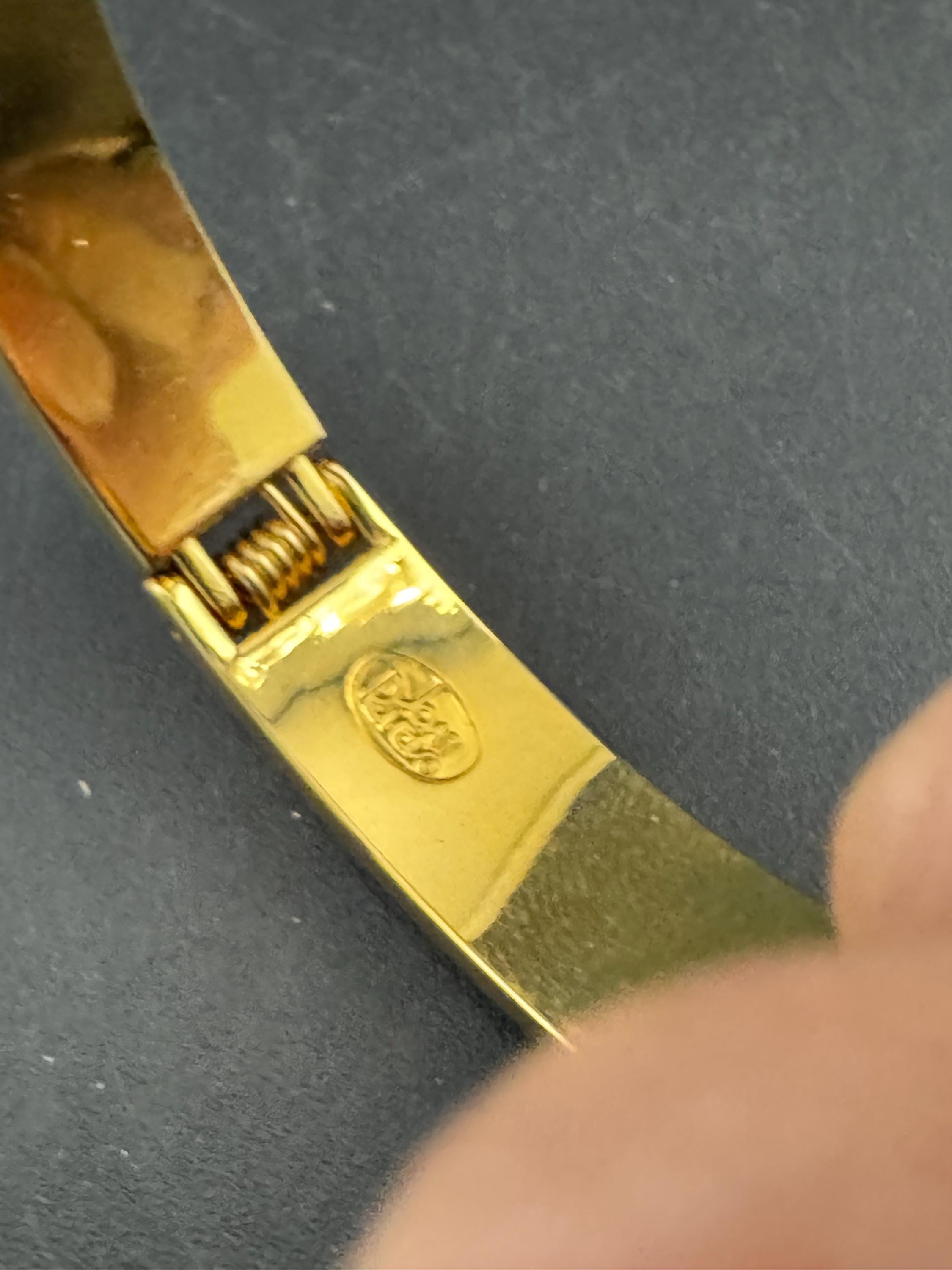 Signed Joan rivers denim blue clamper bangle, gold plated bracelet