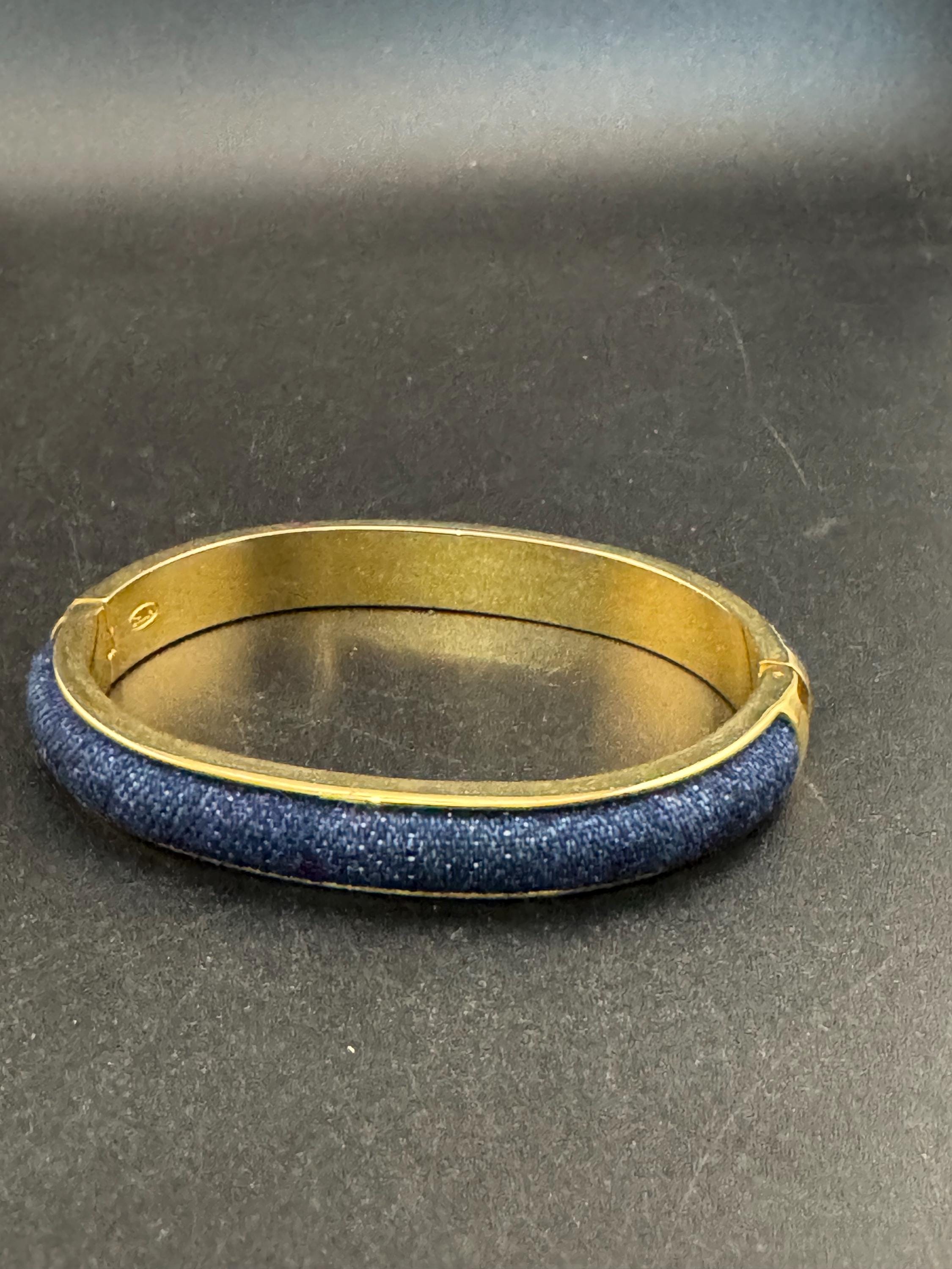 Signed Joan rivers denim blue clamper bangle, gold plated bracelet