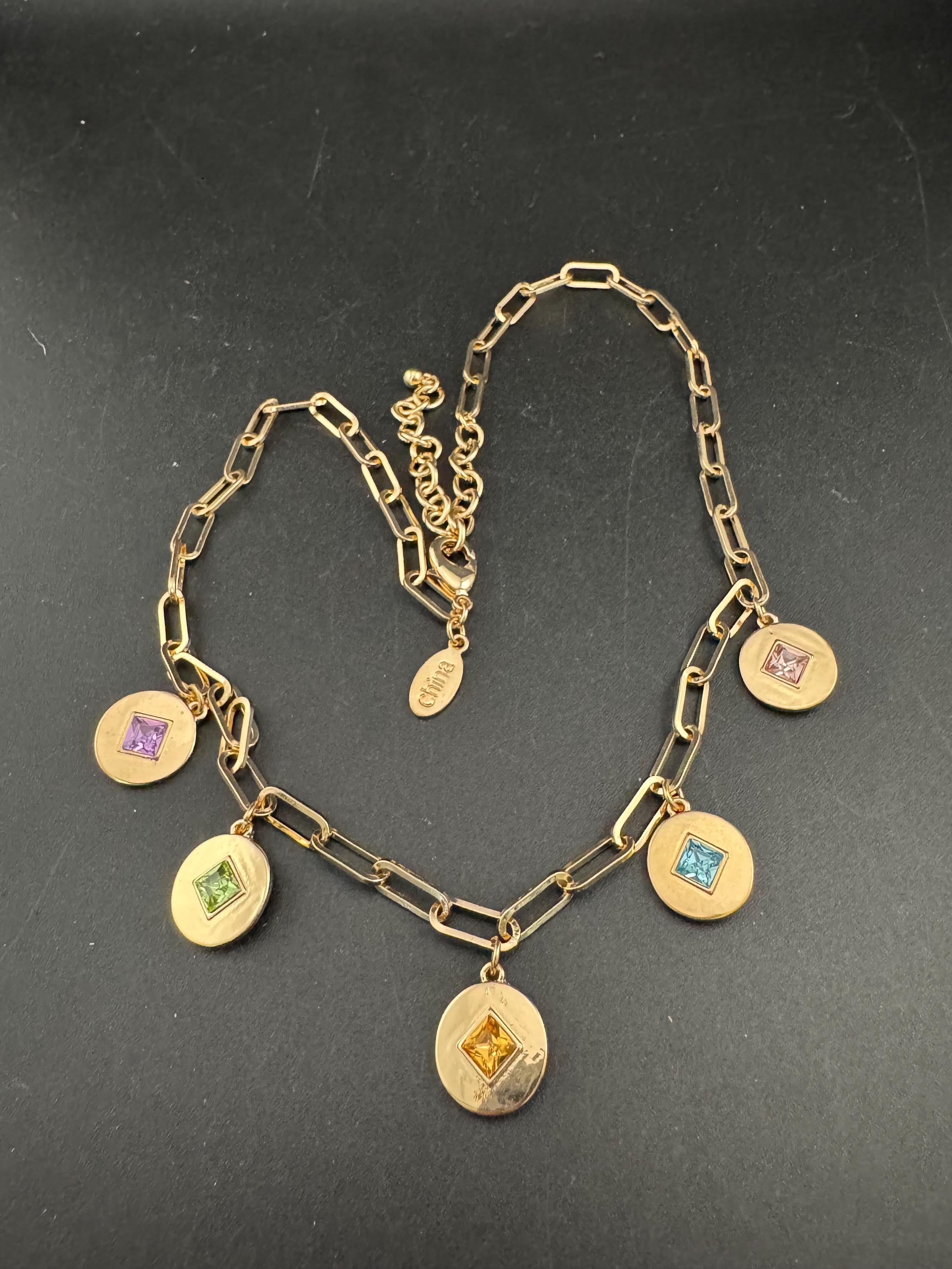 Joan Rivers rhinestone charm necklace, gold plated