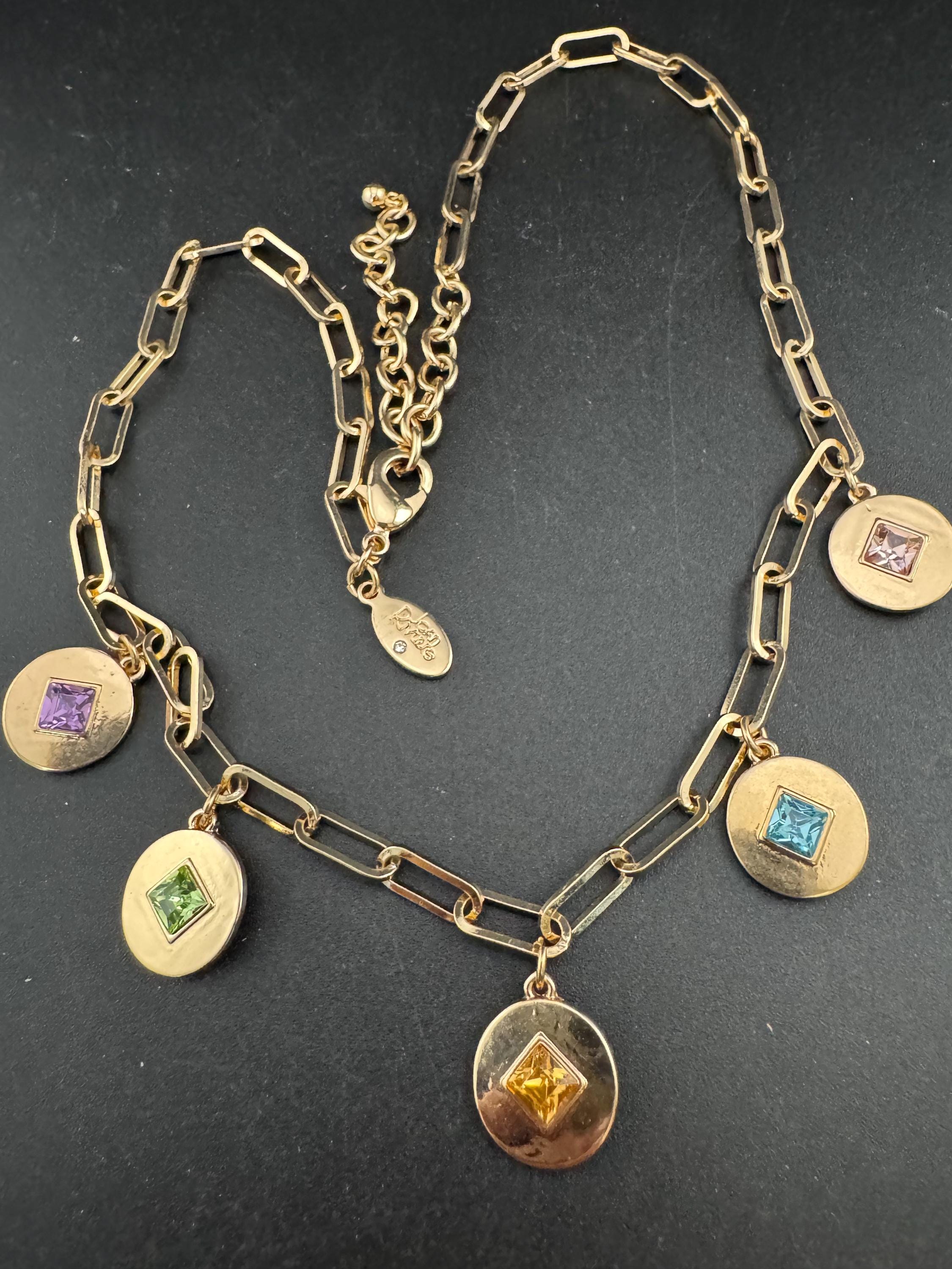 Joan Rivers rhinestone charm necklace, gold plated