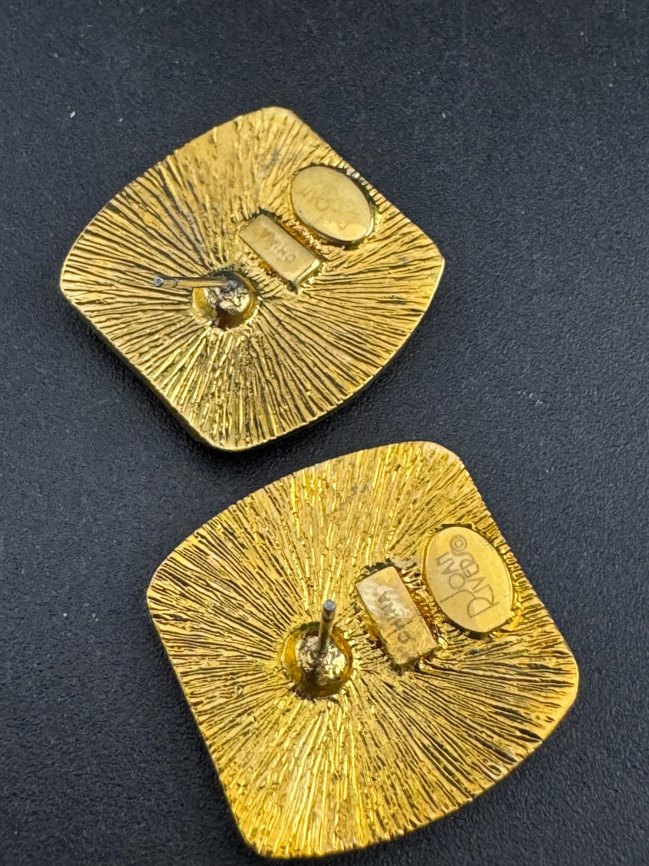 Signed Joan rivers red enamel square rhinestone stud earrings, gold plated