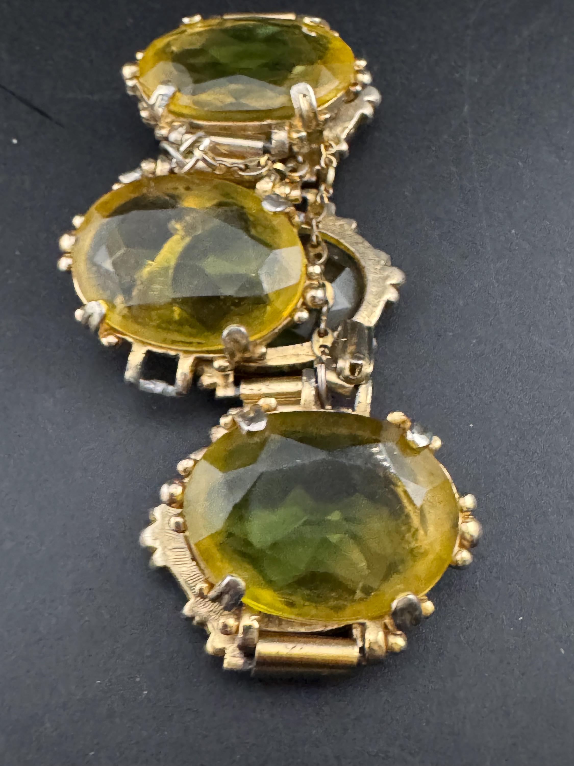 Vintage oversized amber yellow Glass Cabochon cocktail bracelet