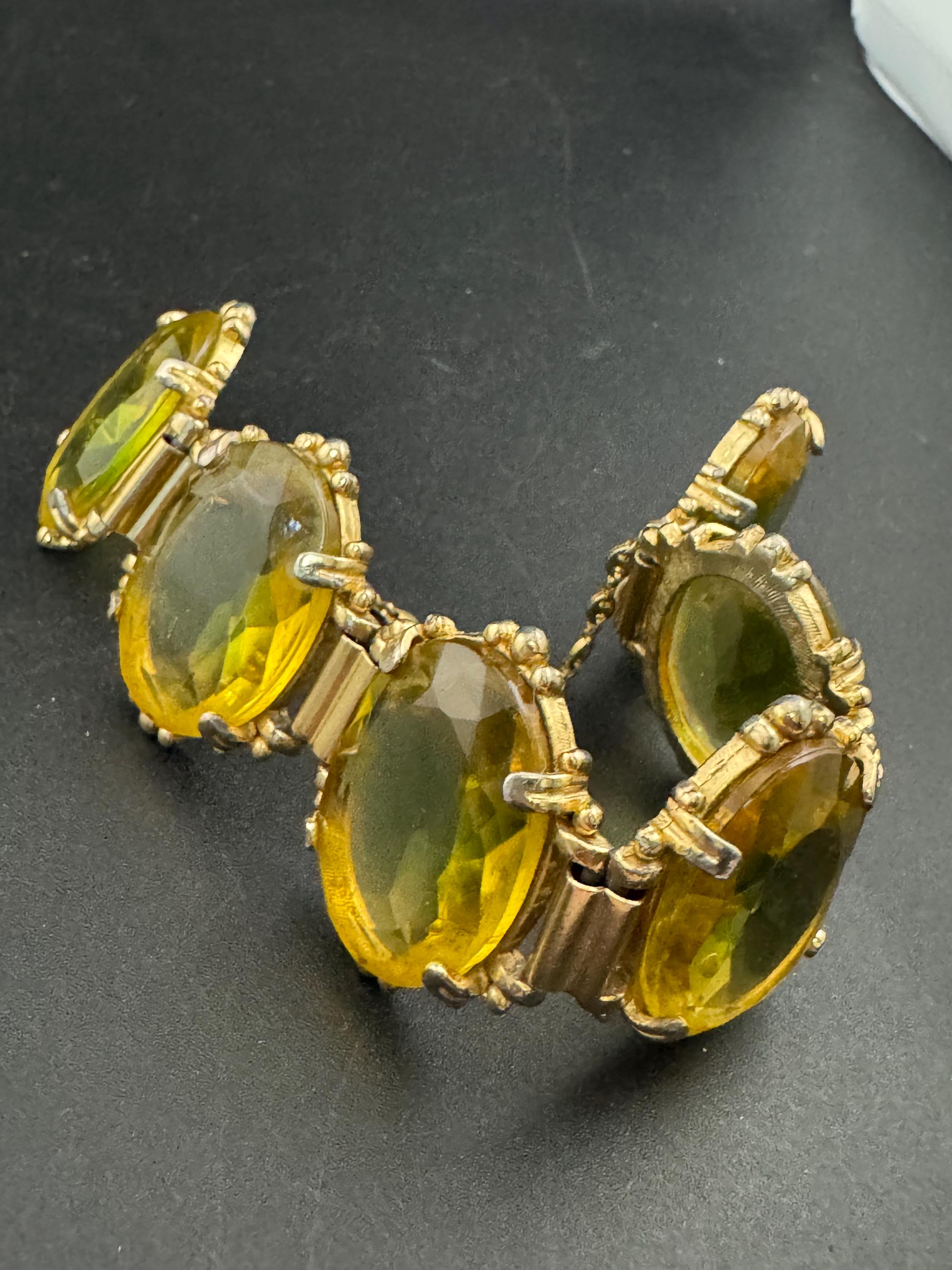 Vintage oversized amber yellow Glass Cabochon cocktail bracelet