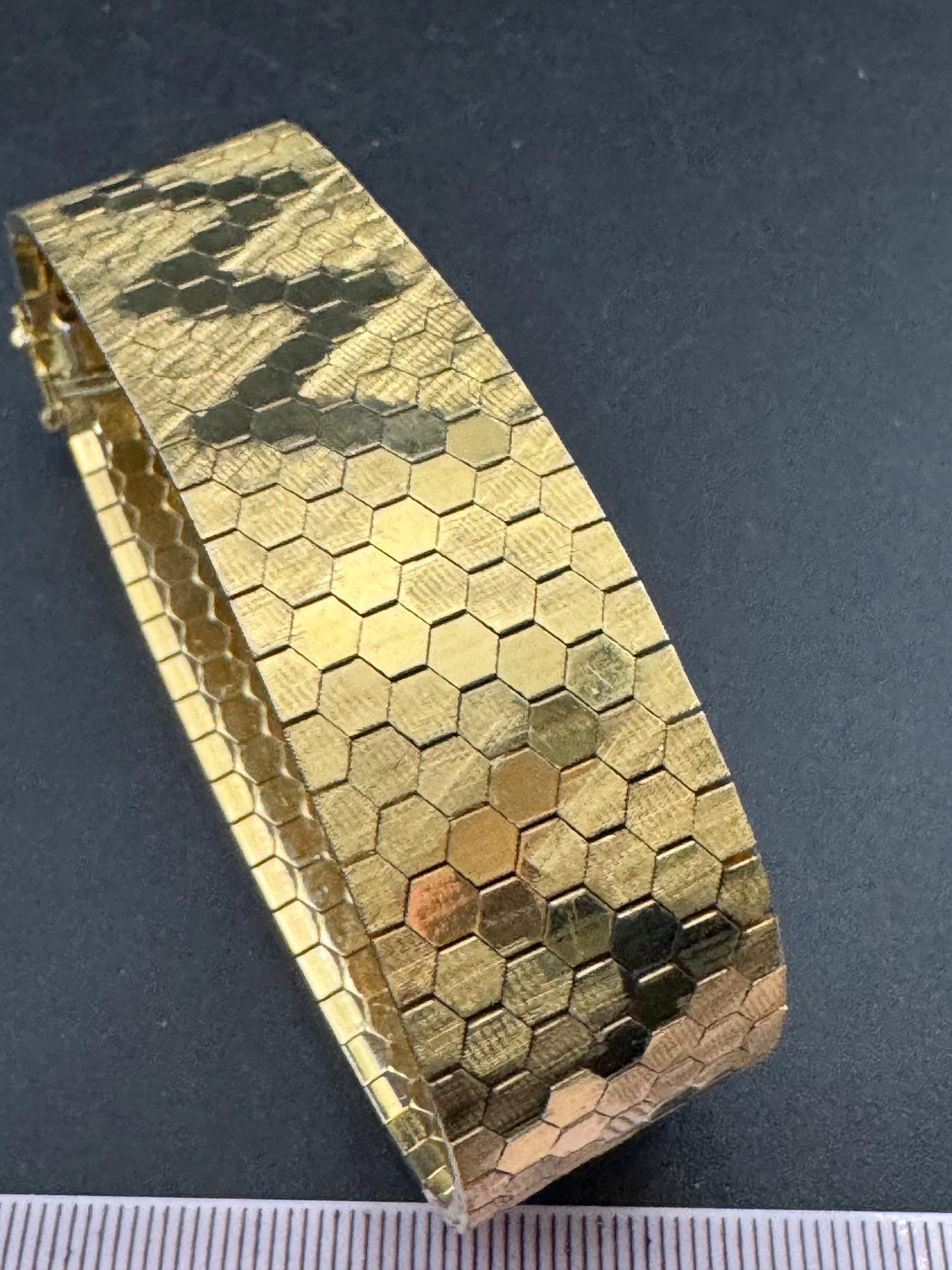 1970s 18k GP flat wide articulated cuff bracelet, Italian gold plated