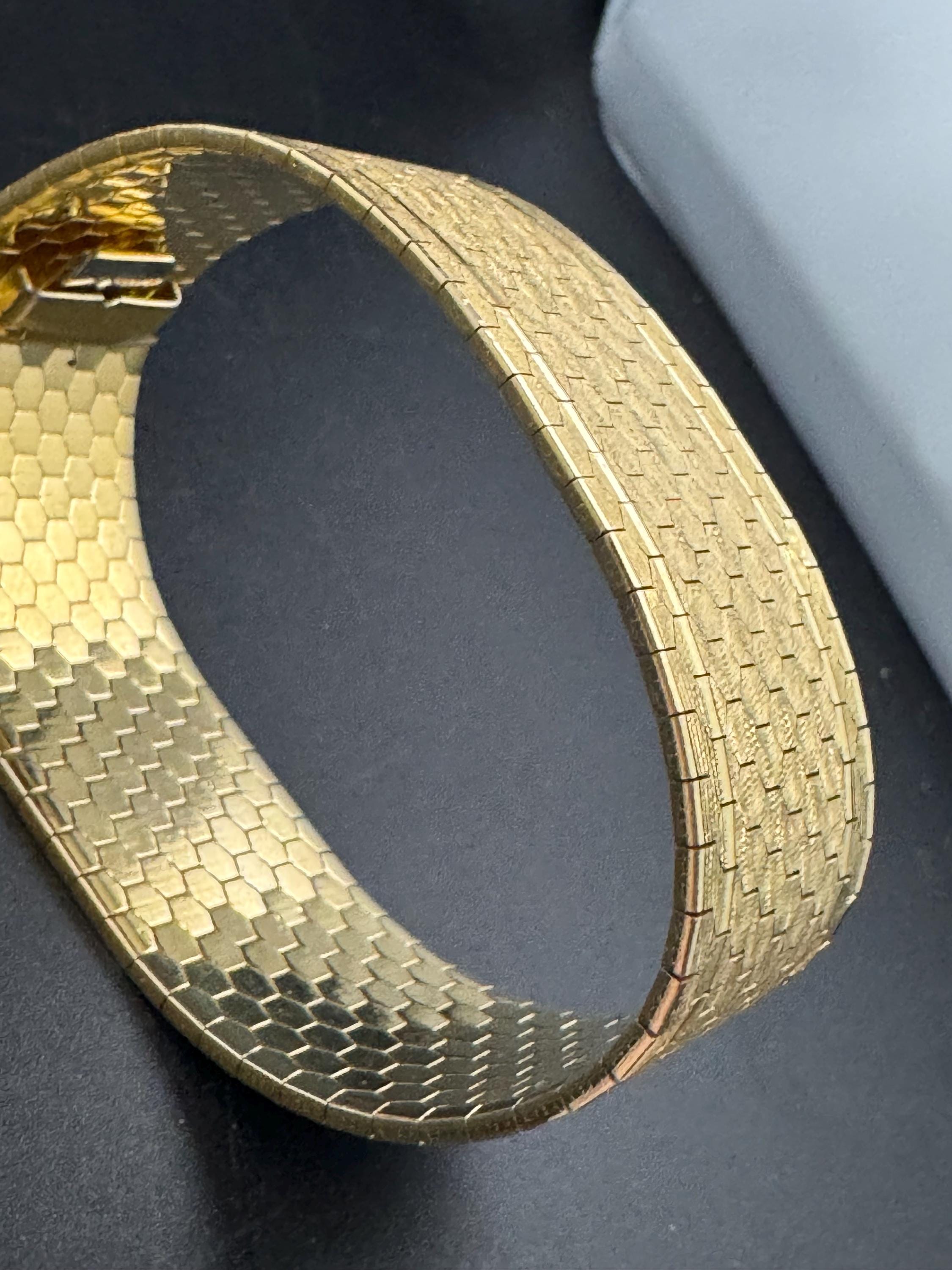 1970s 18k GP flat 2.6cm wide articulated cuff bracelet, Italian gold plated