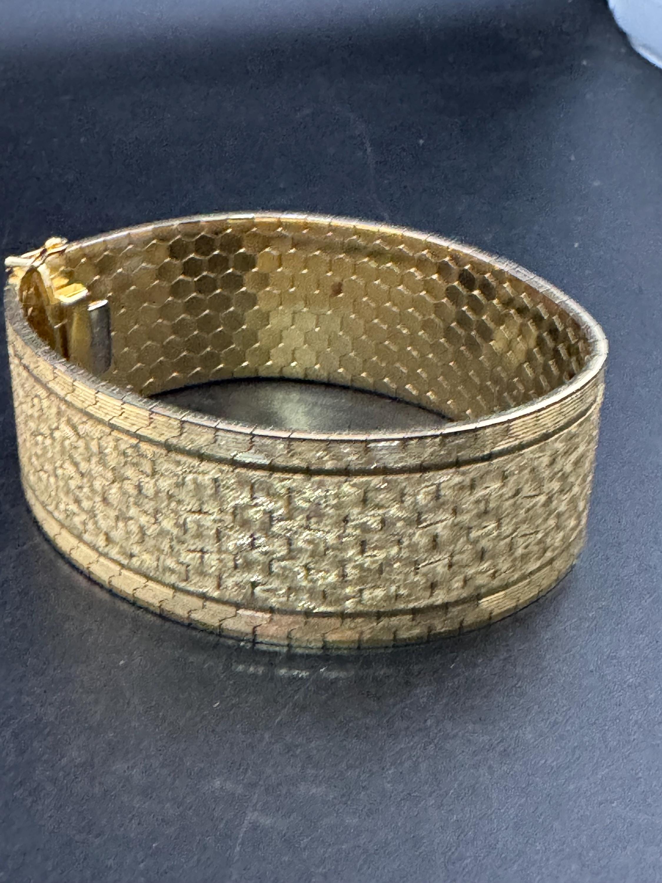 1970s 18k GP flat 2.6cm wide articulated cuff bracelet, Italian gold plated