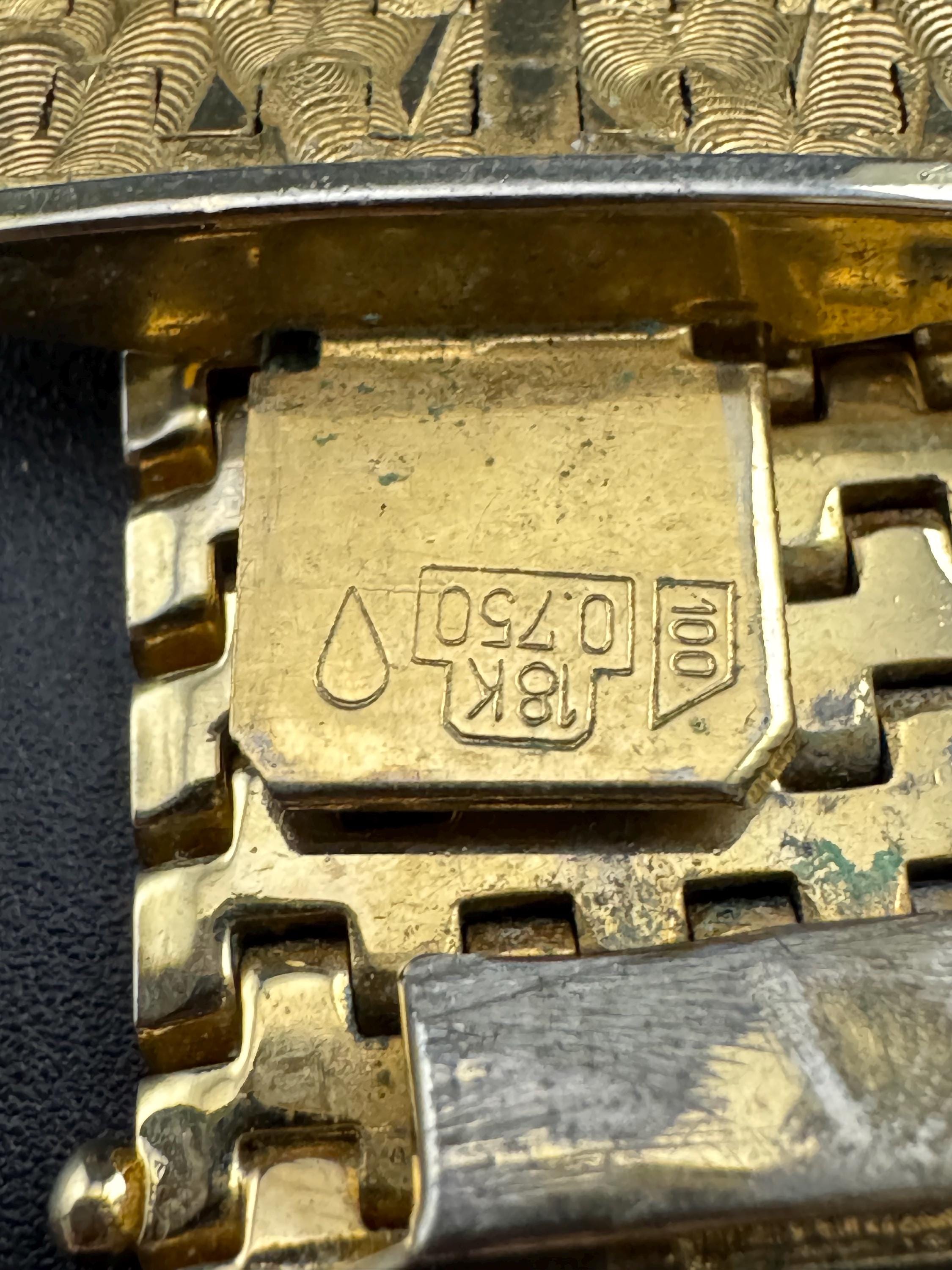 1970s 18k GP flat 3cm wide articulated cuff bracelet, Italian gold plated