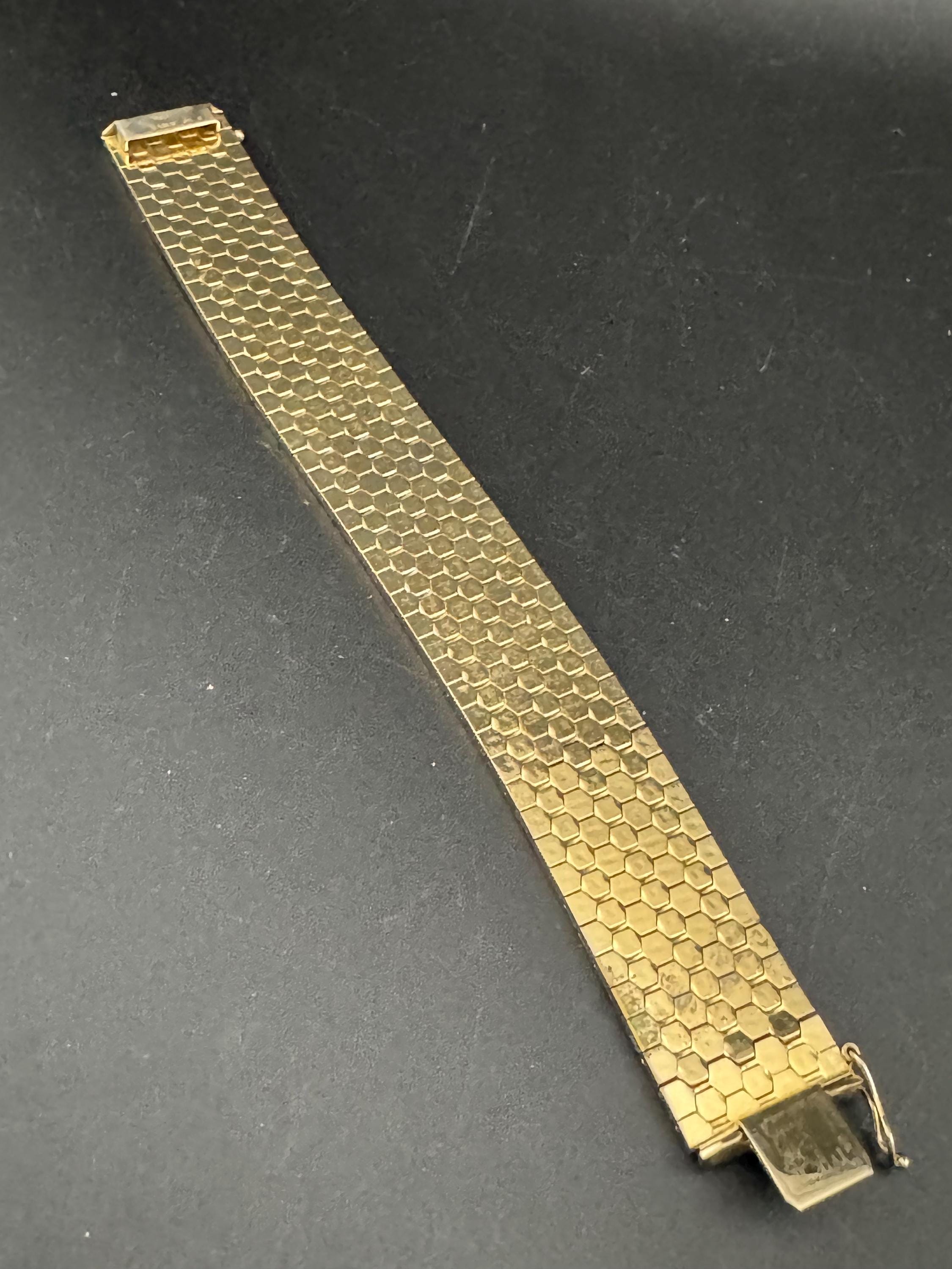 1970s 18k GP flat 22mm wide articulated cuff bracelet, Italian gold plated