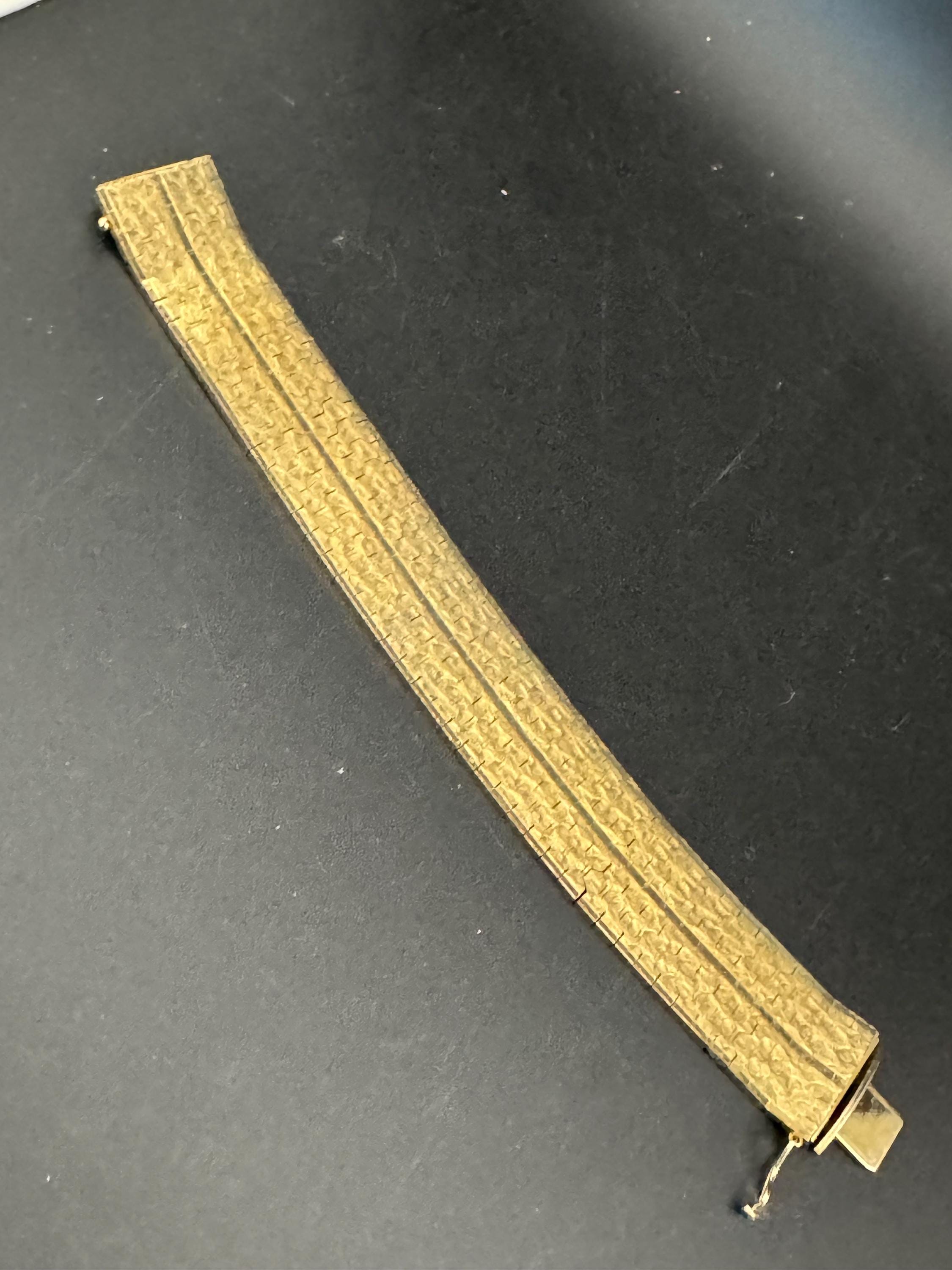1970s 18k GP flat 22mm wide articulated cuff bracelet, Italian gold plated