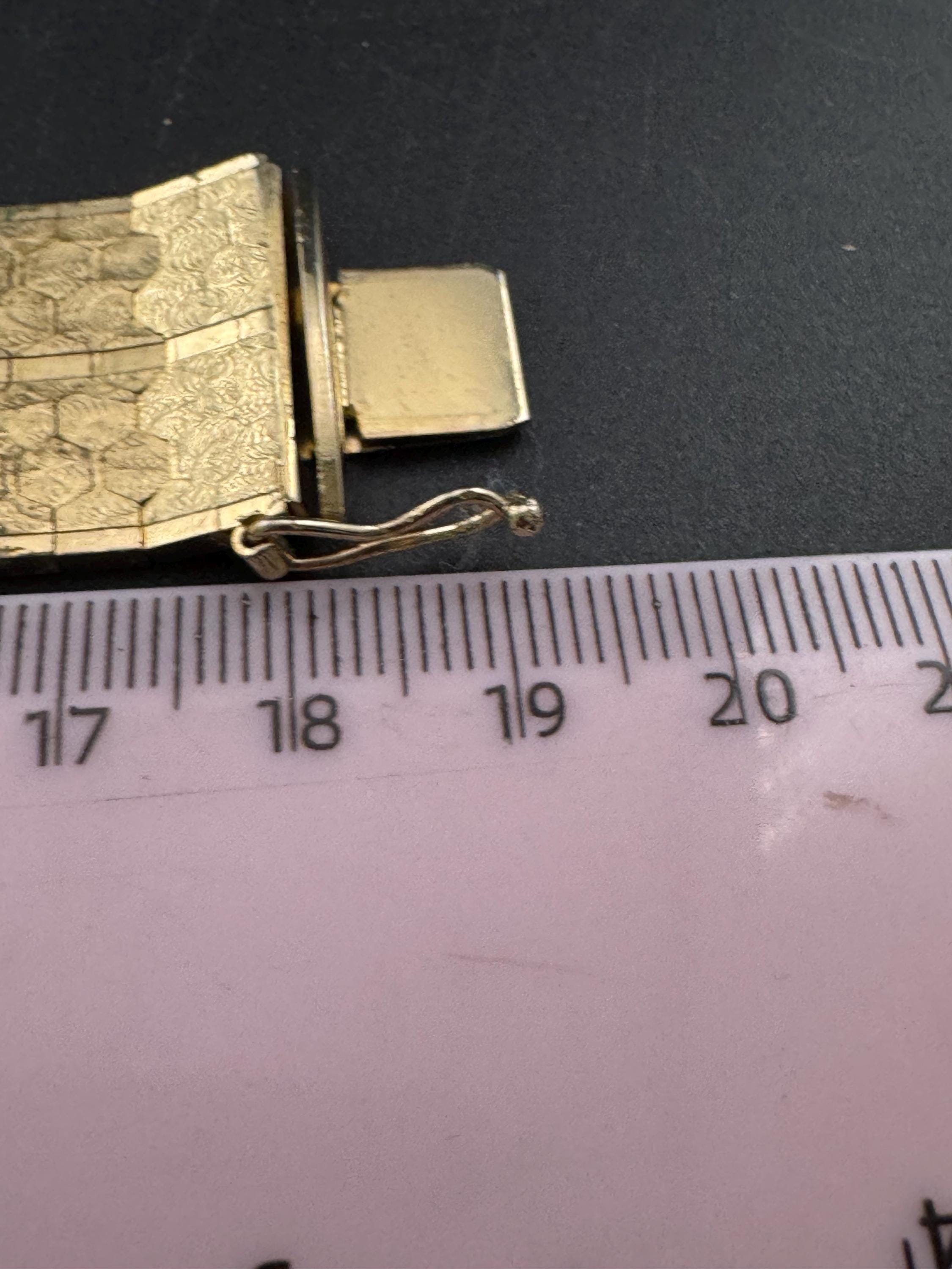 1970s 18k GP flat 22mm wide articulated cuff bracelet, Italian gold plated