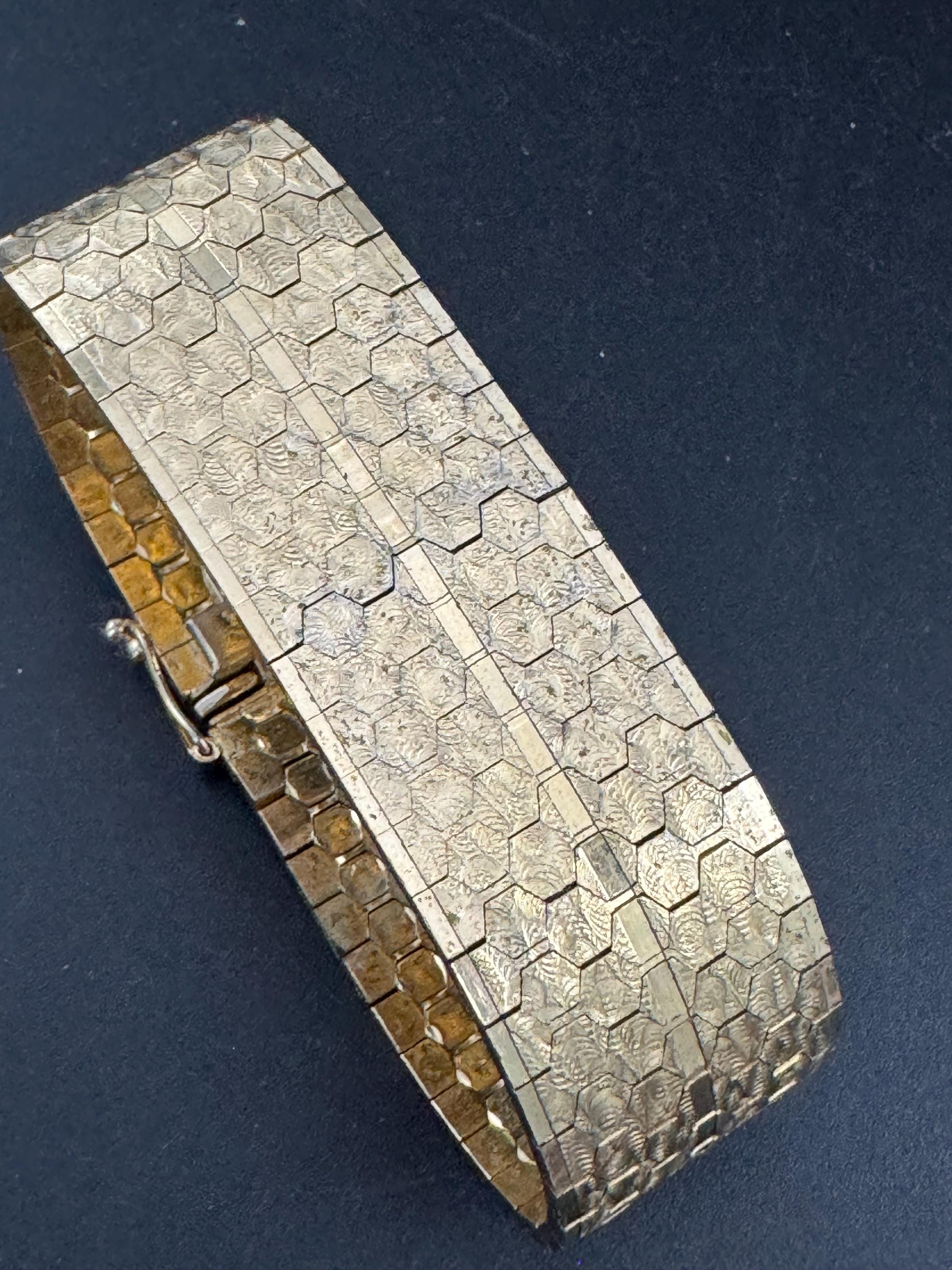 1970s 18k GP flat 22mm wide articulated cuff bracelet, Italian gold plated