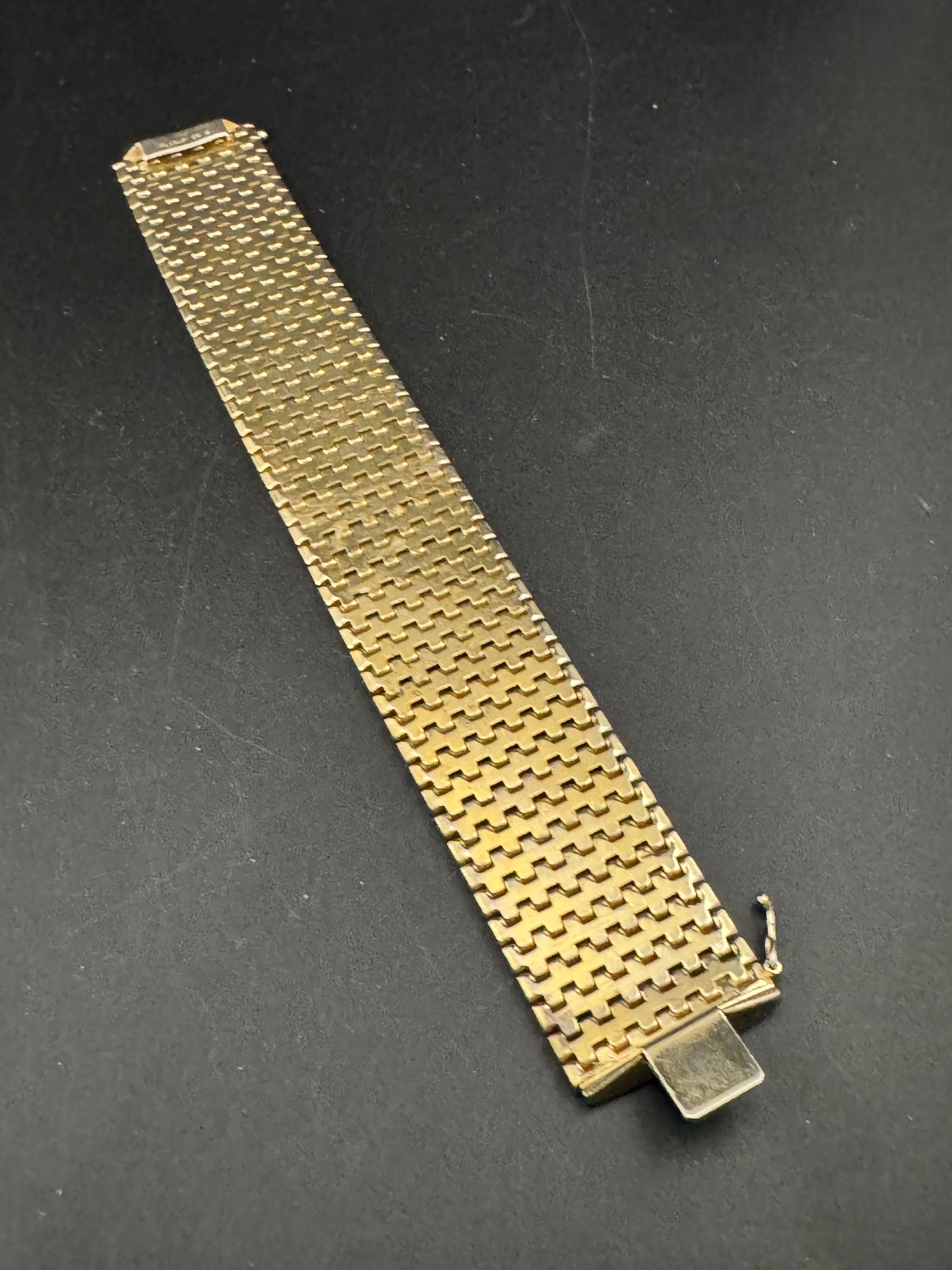 1970s 18k GP flat 28mm wide articulated cuff bracelet, Italian gold plated