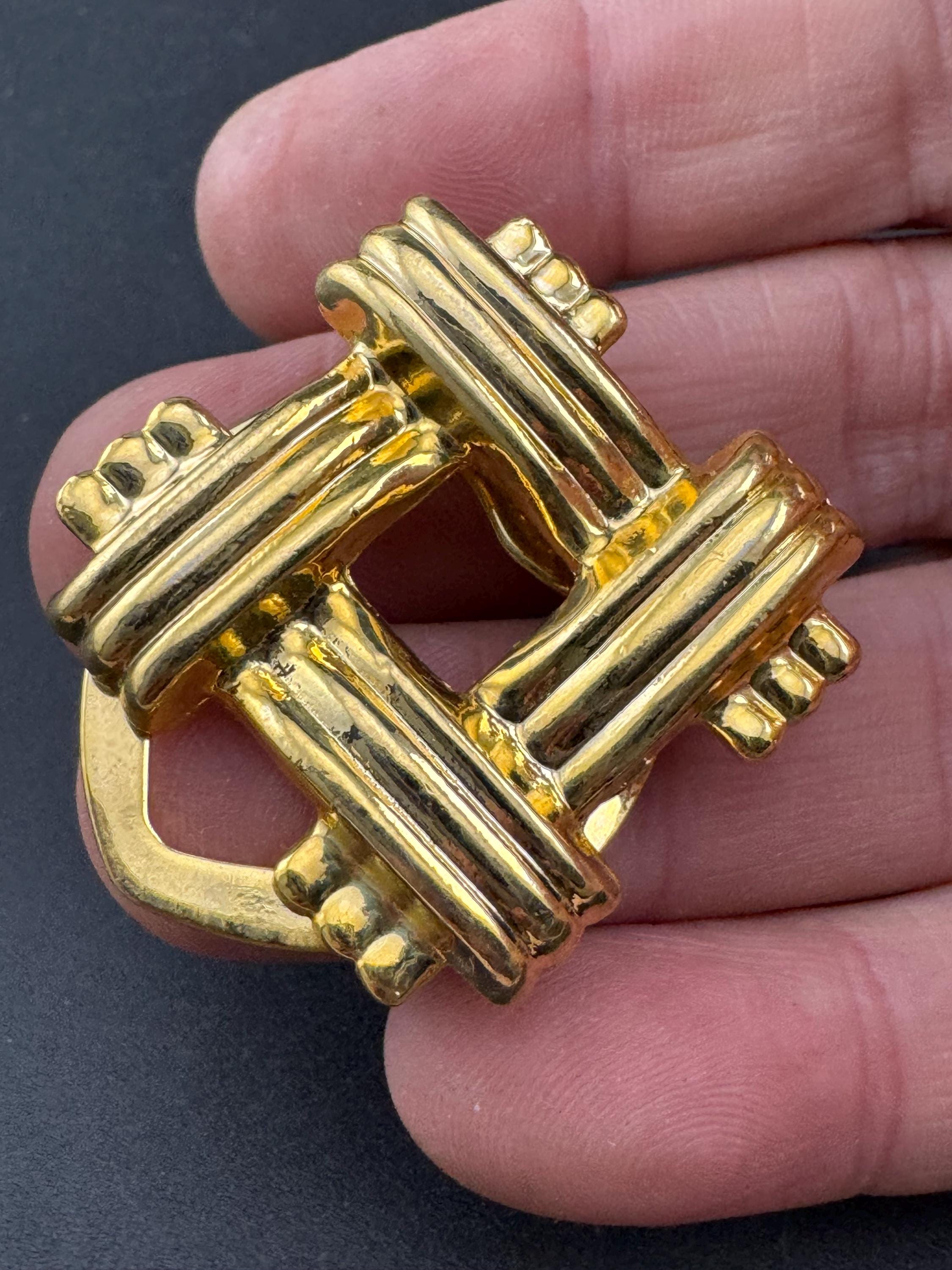 Vintage Gold modernist square Scarf Clip, Ring for scarves