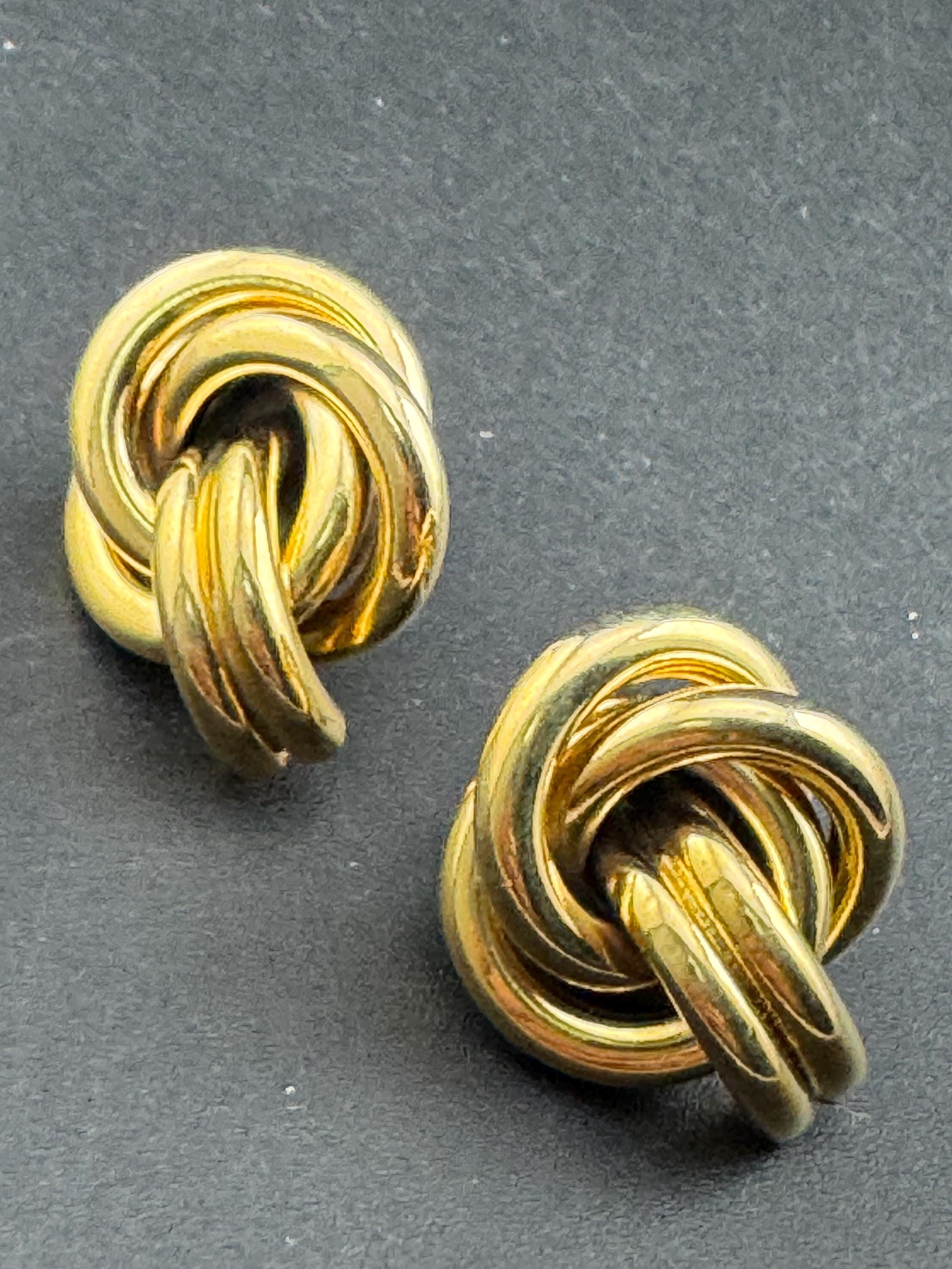 Vintage 1980s Gold tone tube knot pierced stud earrings, unused retro