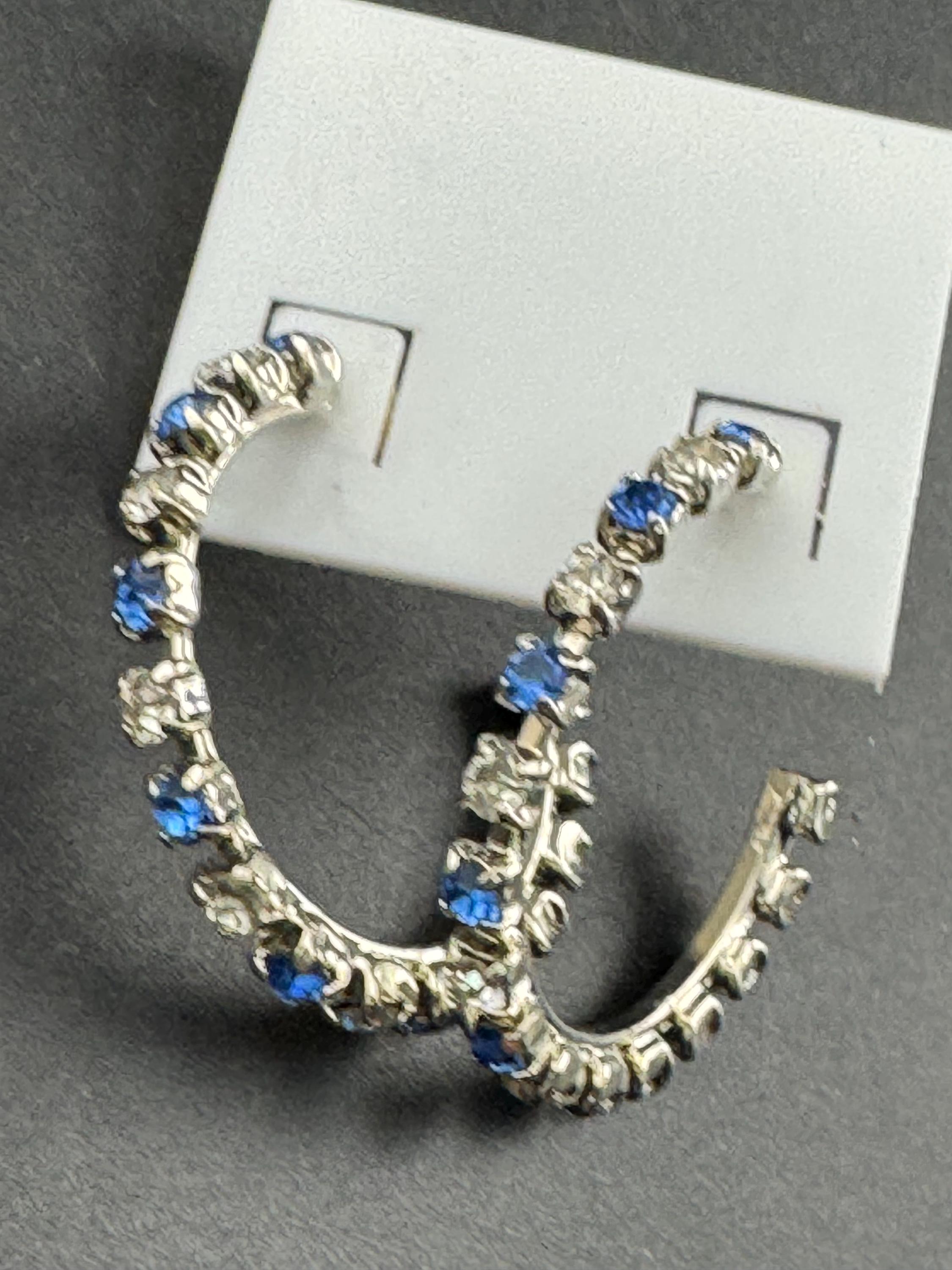 3.5cm clear and light blue diamanté crystal hoop earrings, silver tone for pierced ears