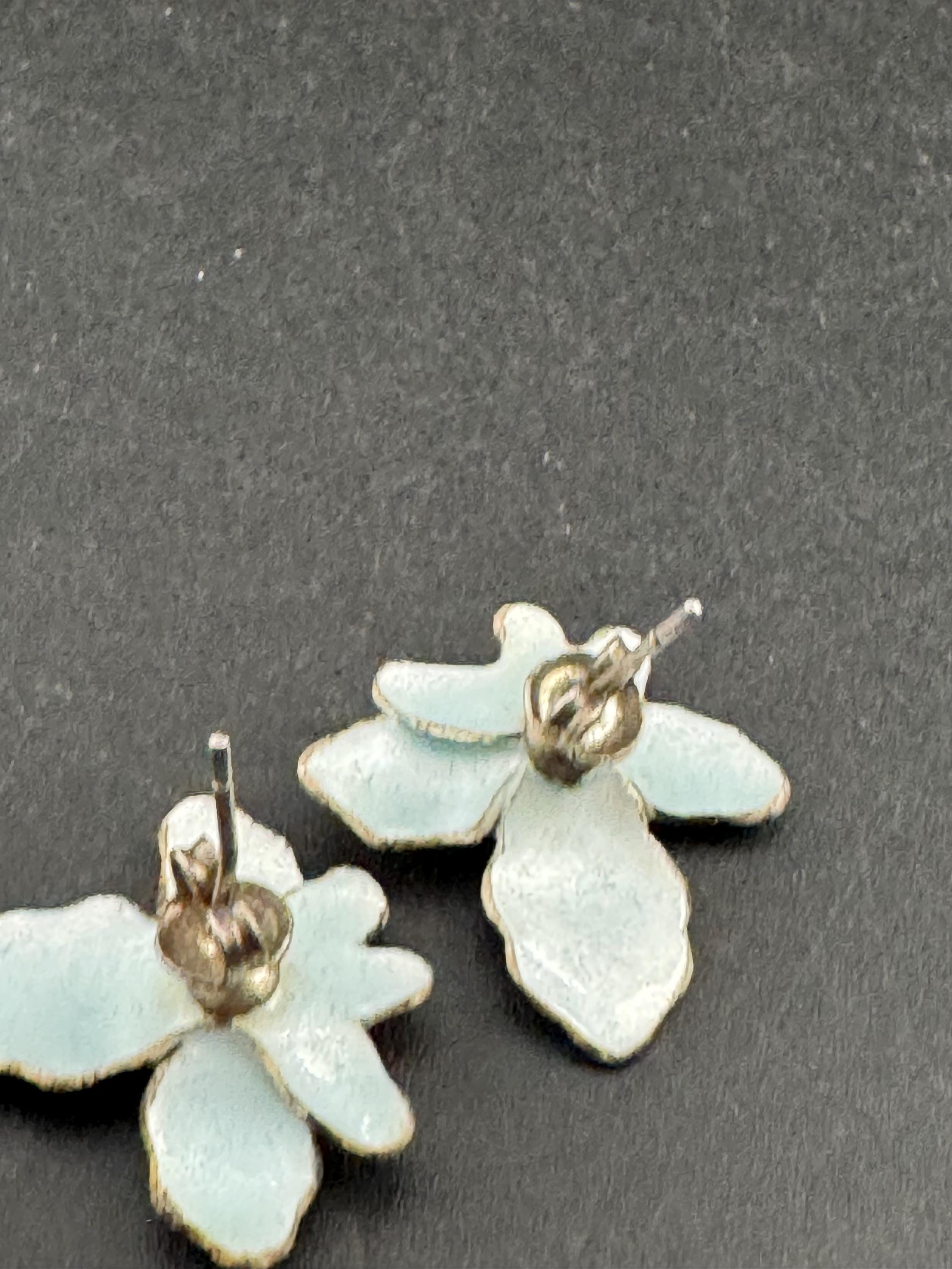 Purple lilac enamel 925 Sterling silver floral earrings