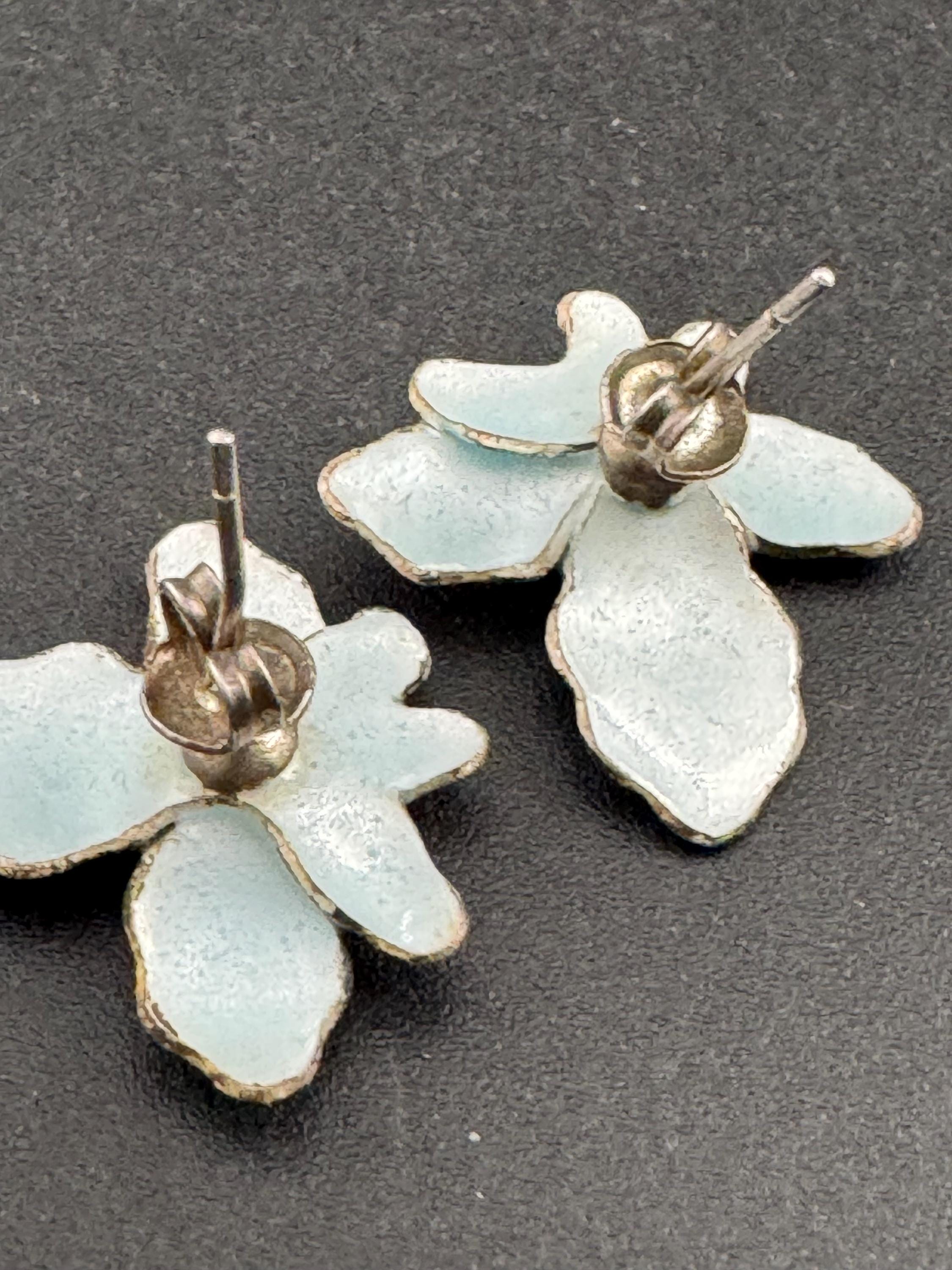 Purple lilac enamel 925 Sterling silver floral earrings