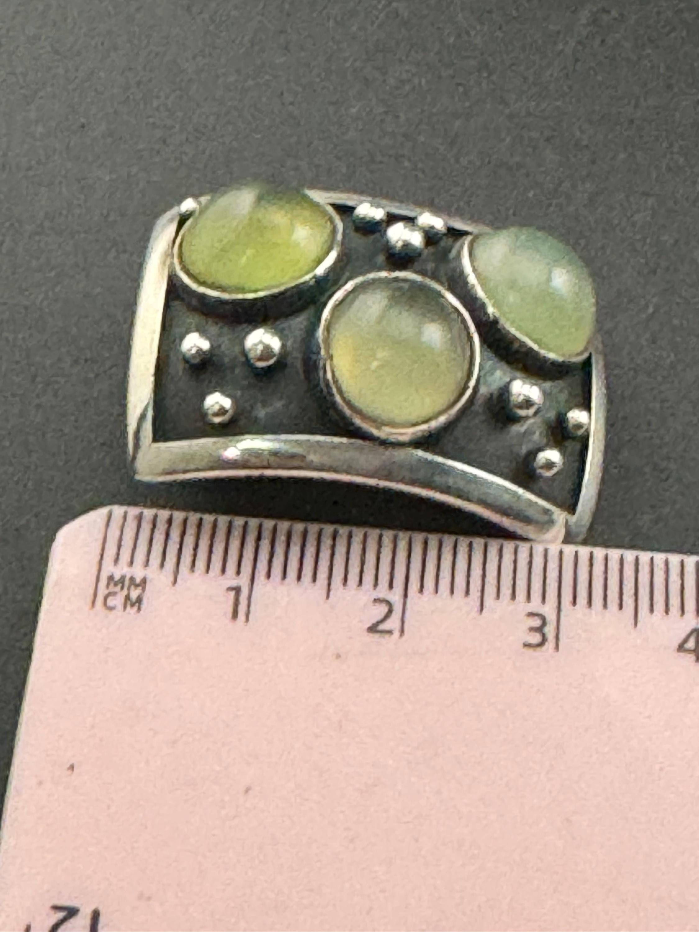 Oversized artisan rectangular pierced stud earrings, 925 sterling silver green gemstones