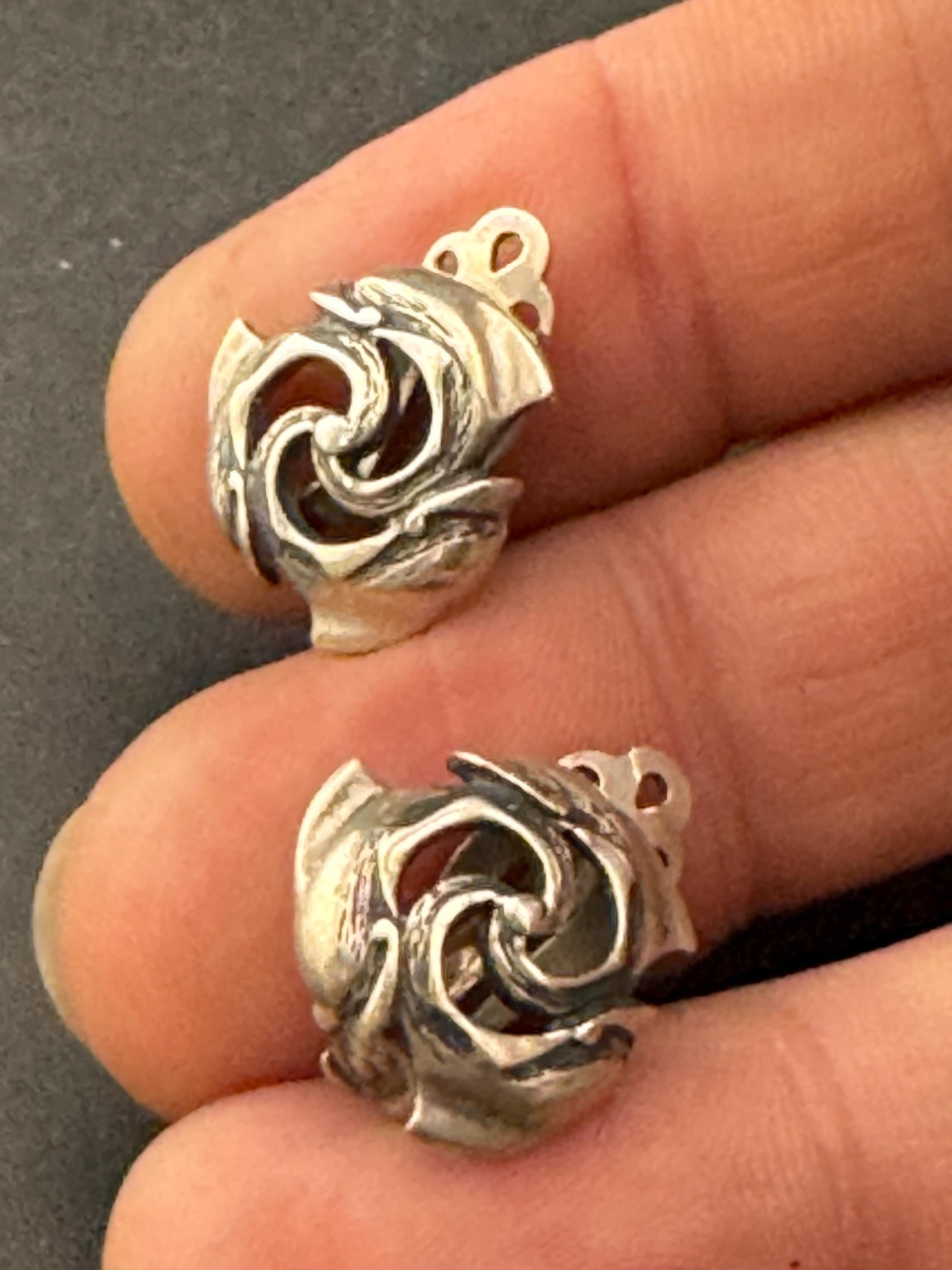 Vintage 925 floral openwork earrings, sterling silver clip on studs