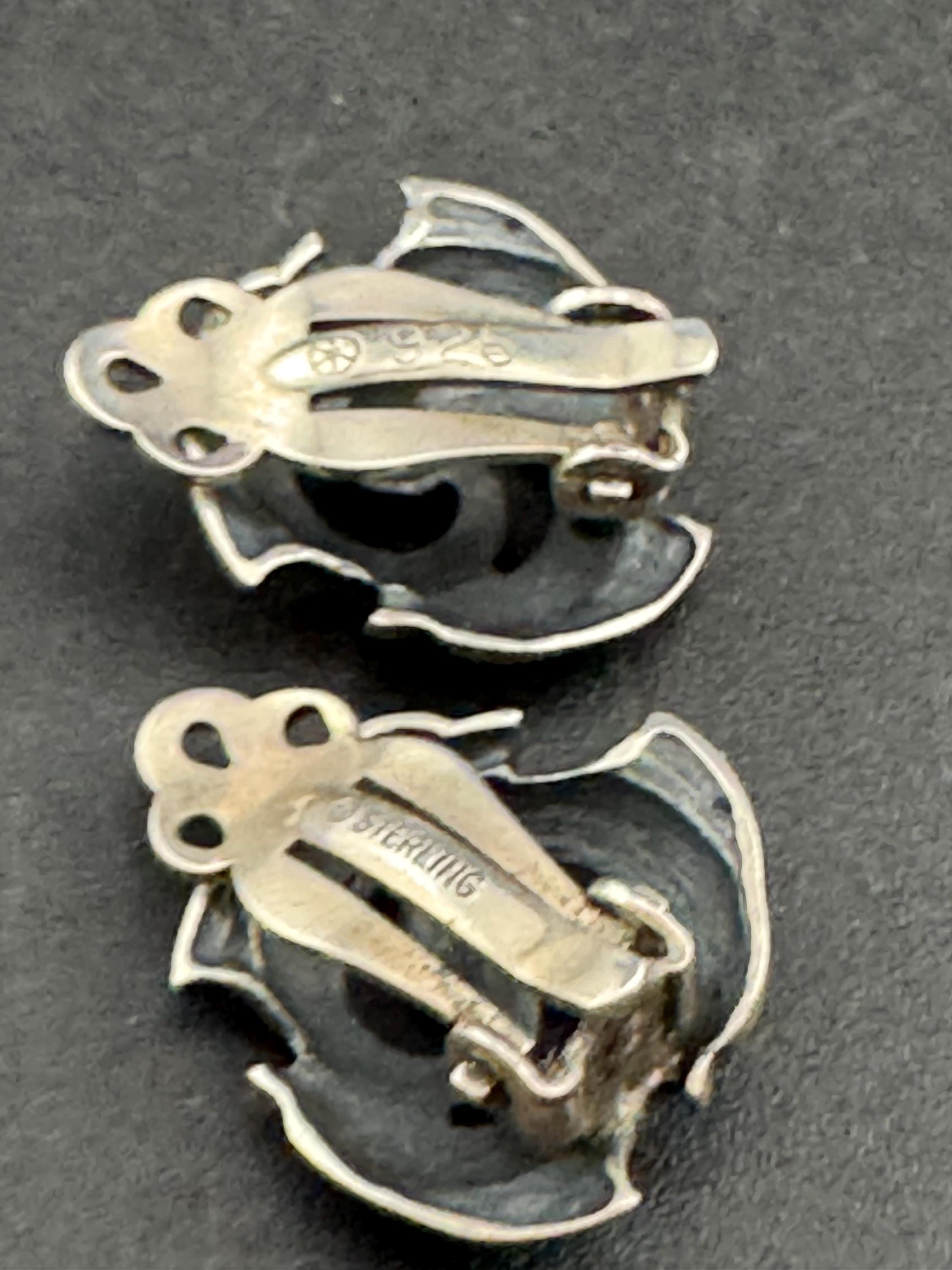 Vintage 925 floral openwork earrings, sterling silver clip on studs