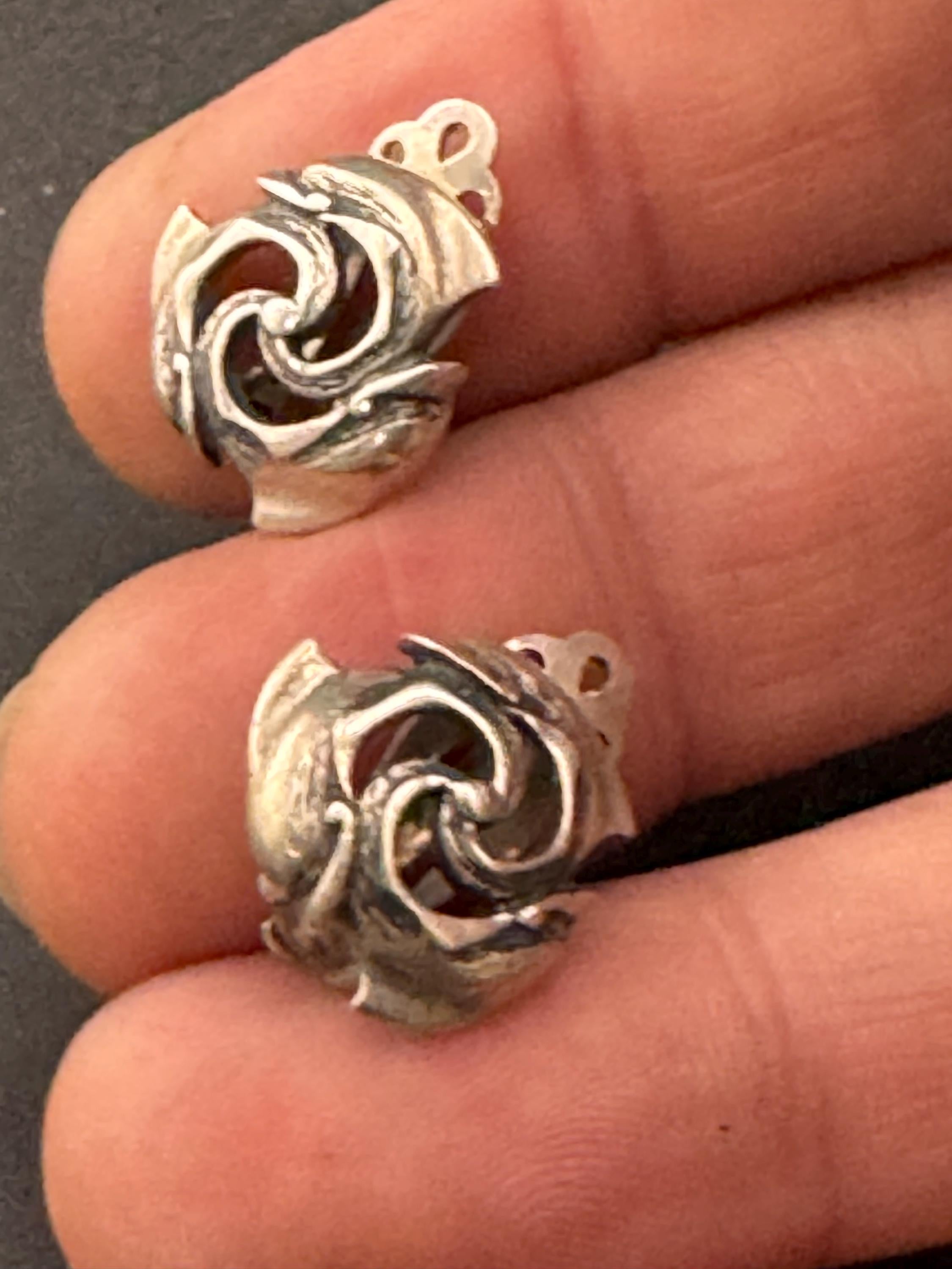 Vintage 925 floral openwork earrings, sterling silver clip on studs