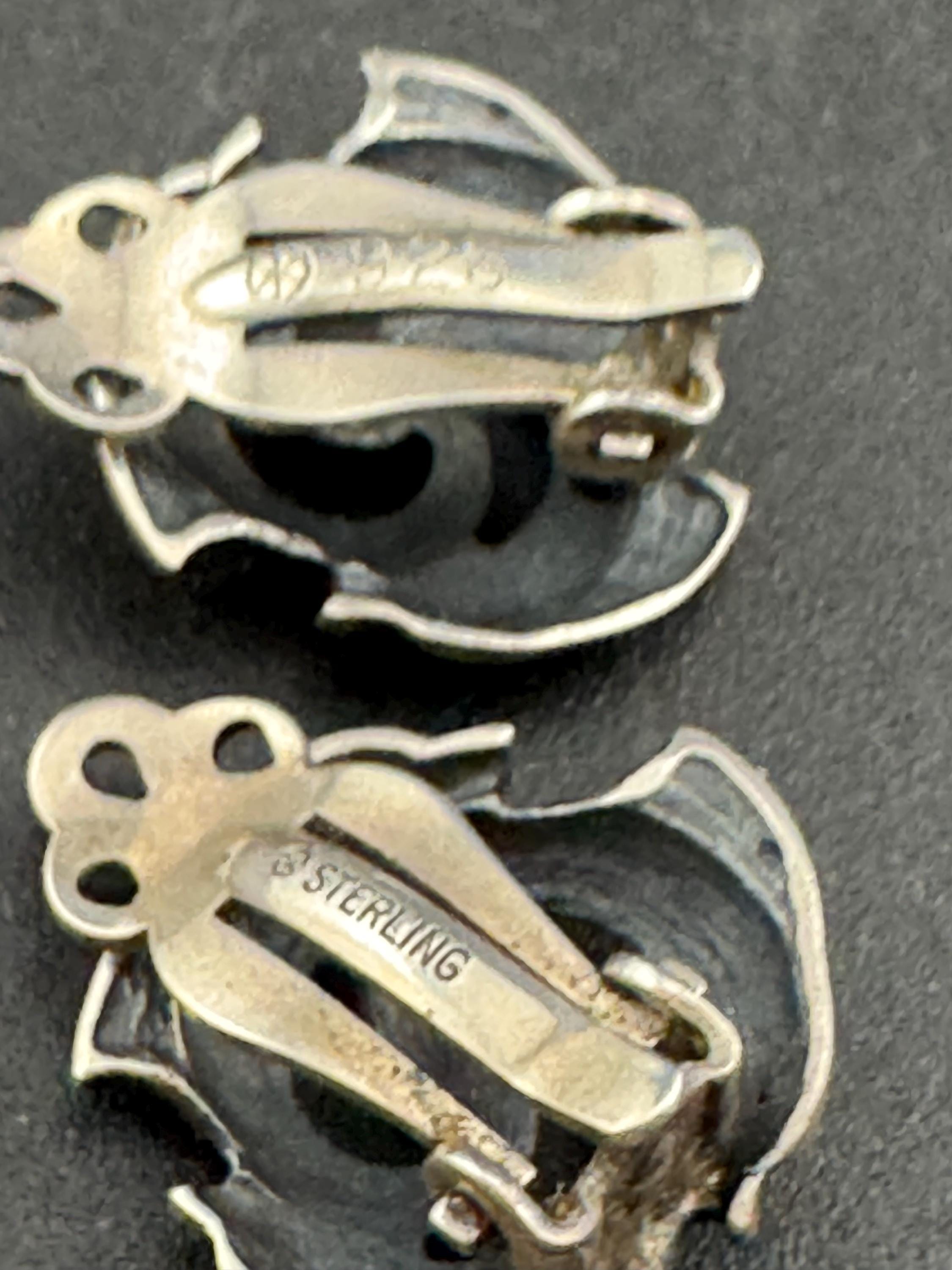 Vintage 925 floral openwork earrings, sterling silver clip on studs