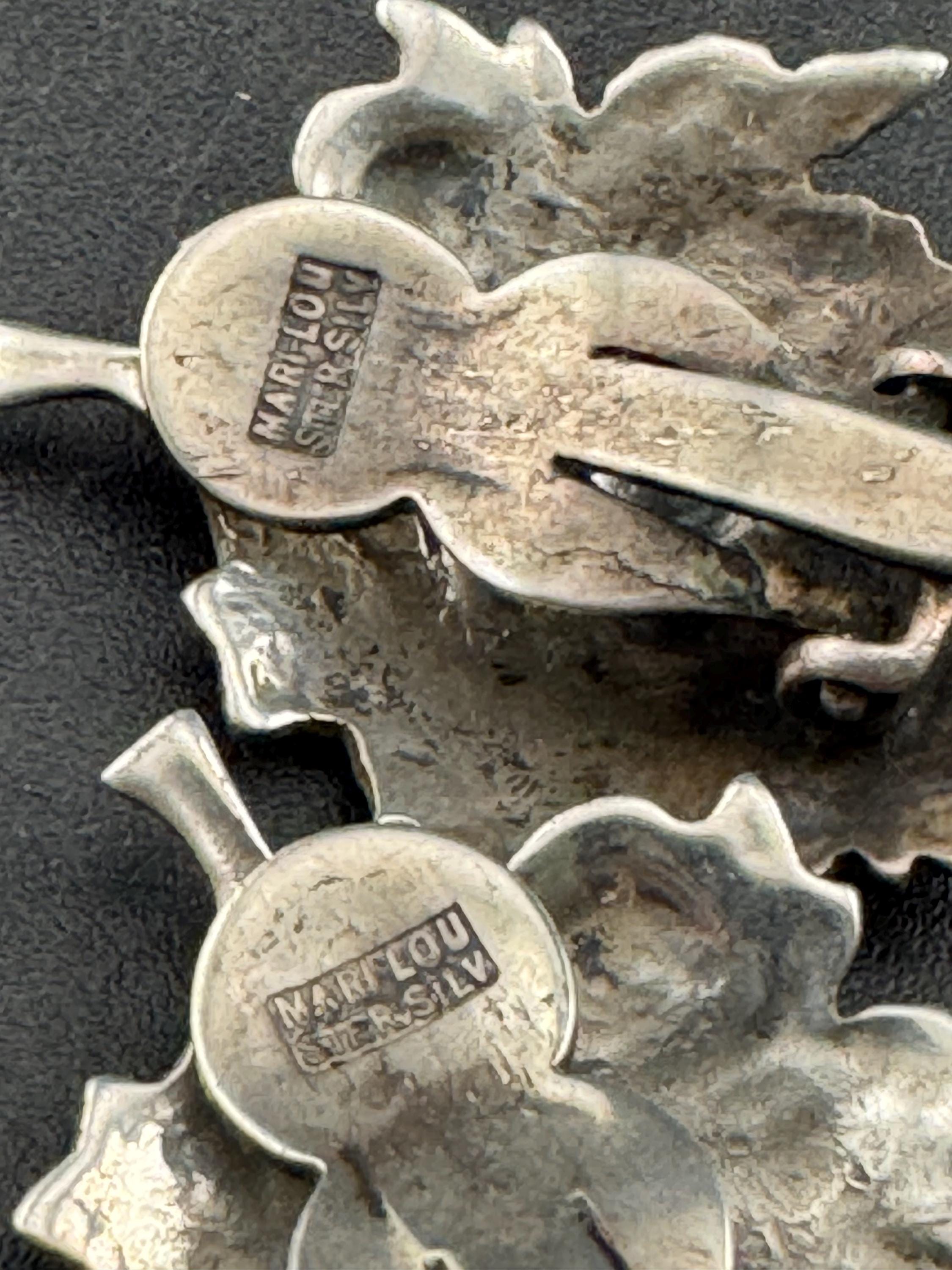 Vintage Mari Lou 925 floral rose earrings, sterling silver clip on studs