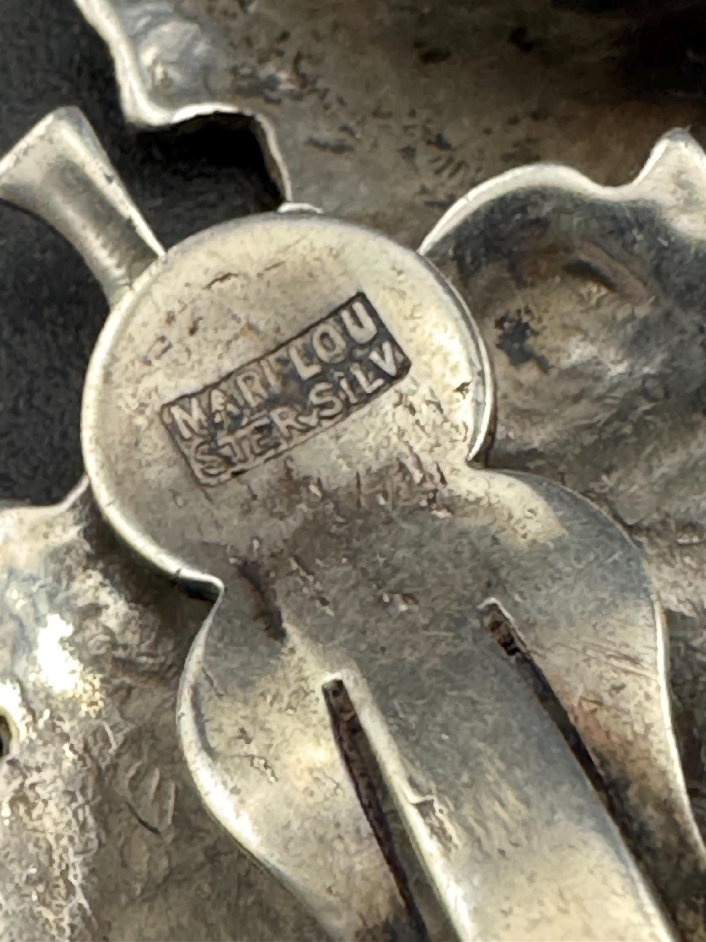 Vintage Mari Lou 925 floral rose earrings, sterling silver clip on studs